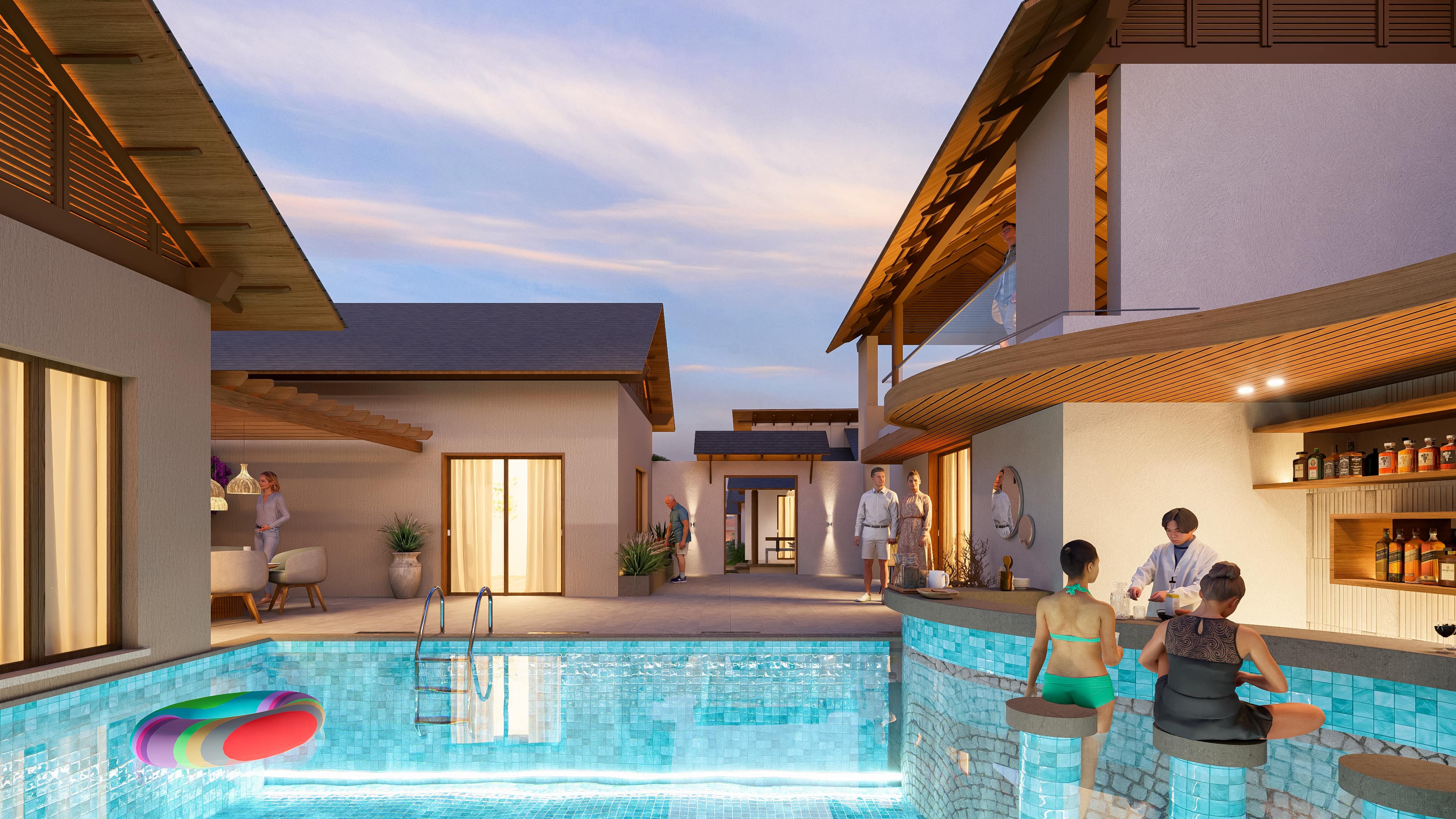 The Club House at Royal Ritz is a contemporary space designed for leisure and community gatherings, beautifully visualized by Realarch Studio to capture its elegance and vibrant ambiance.