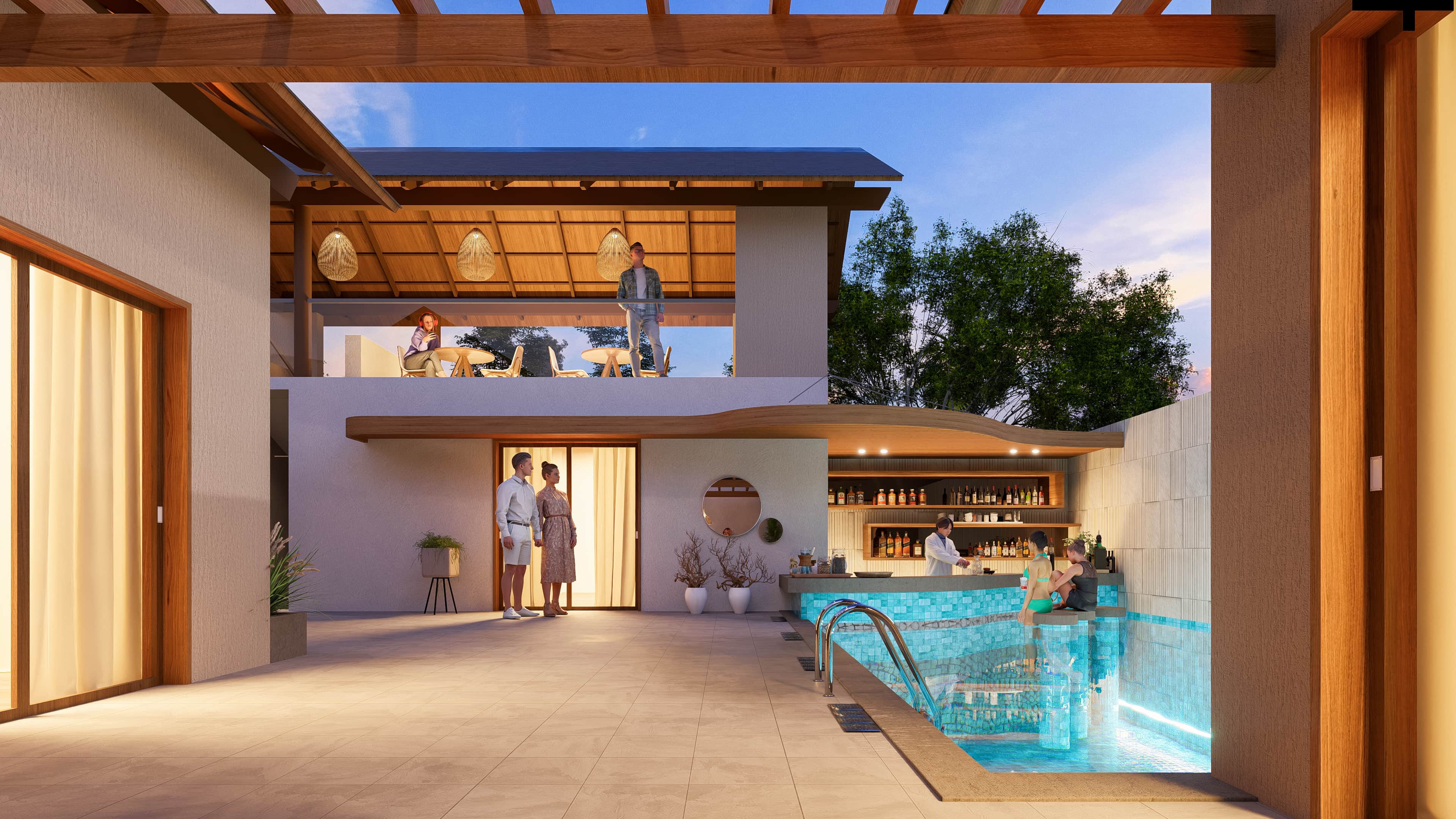 The Club House at Royal Ritz is a contemporary space designed for leisure and community gatherings, beautifully visualized by Realarch Studio to capture its elegance and vibrant ambiance.