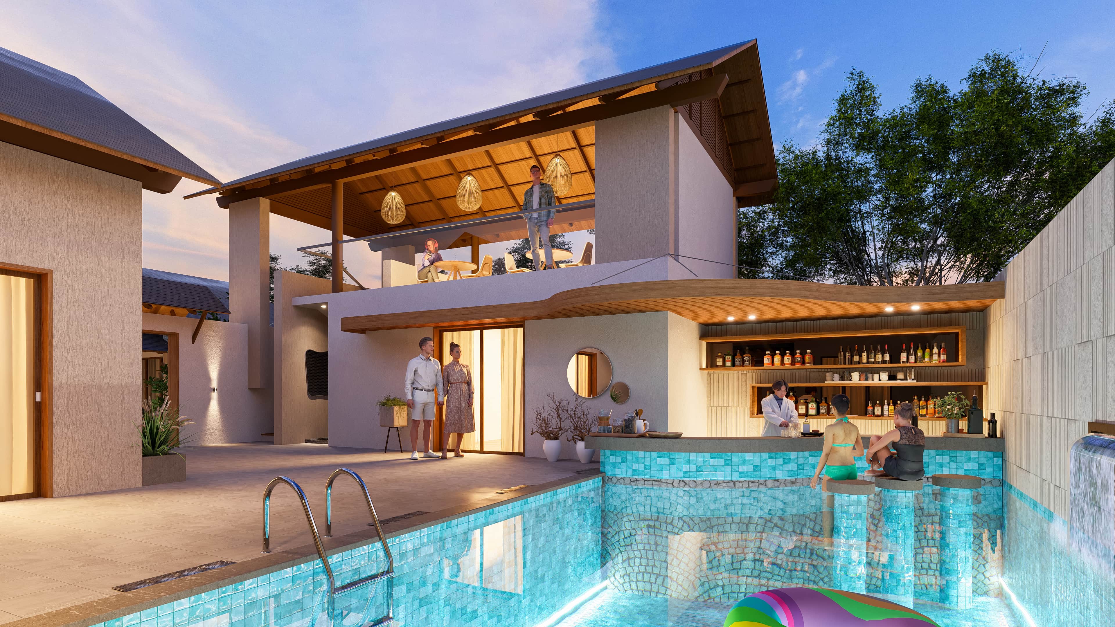 The Club House at Royal Ritz is a contemporary space designed for leisure and community gatherings, beautifully visualized by Realarch Studio to capture its elegance and vibrant ambiance.