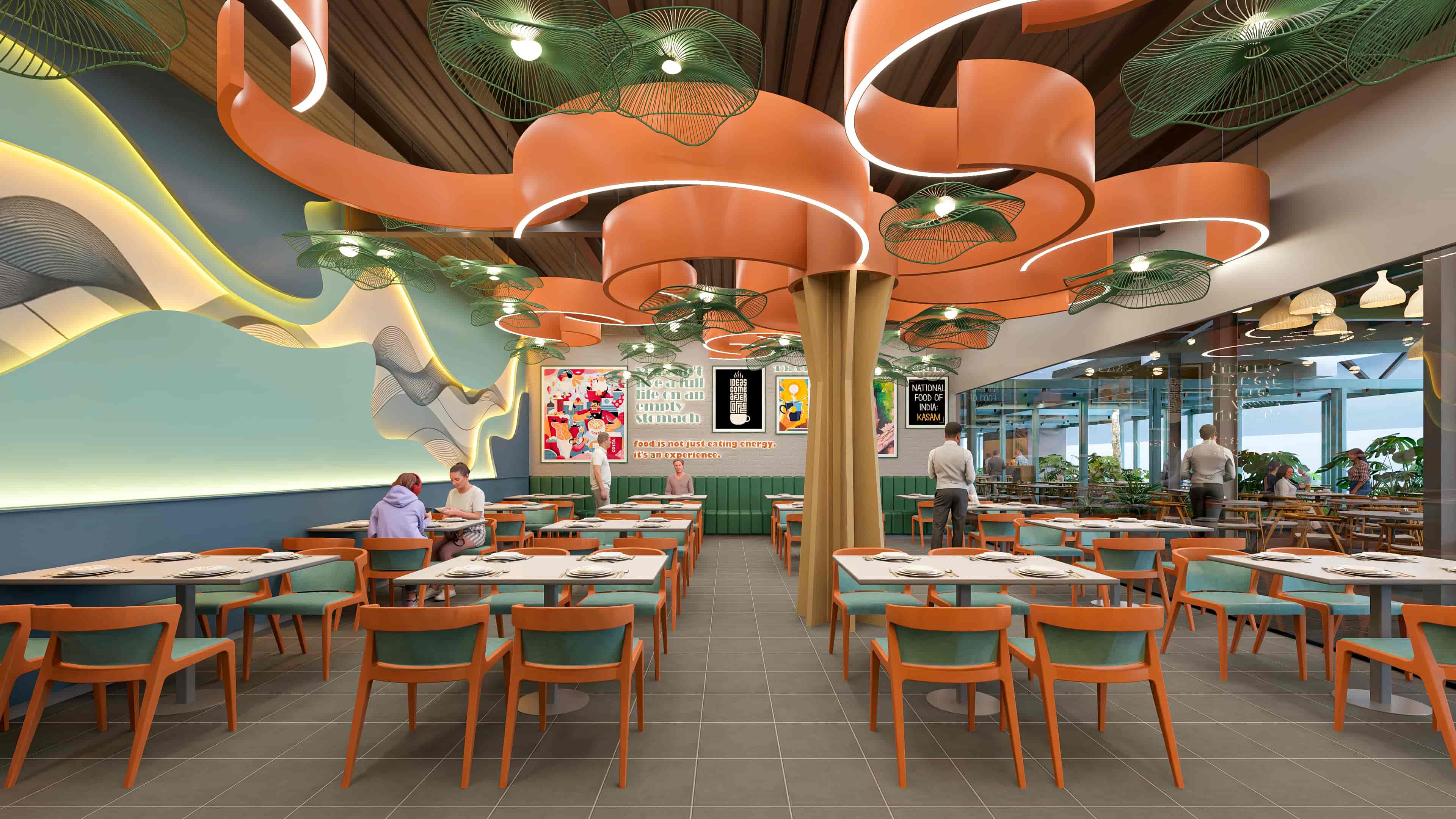 This North Indian Restaurant unfolds as a vibrant and lively dining space, rich in color, texture, and warmth, beautifully visualized by Realarch Studio to reflect its energetic ambiance and the soulful essence of Indian culture.