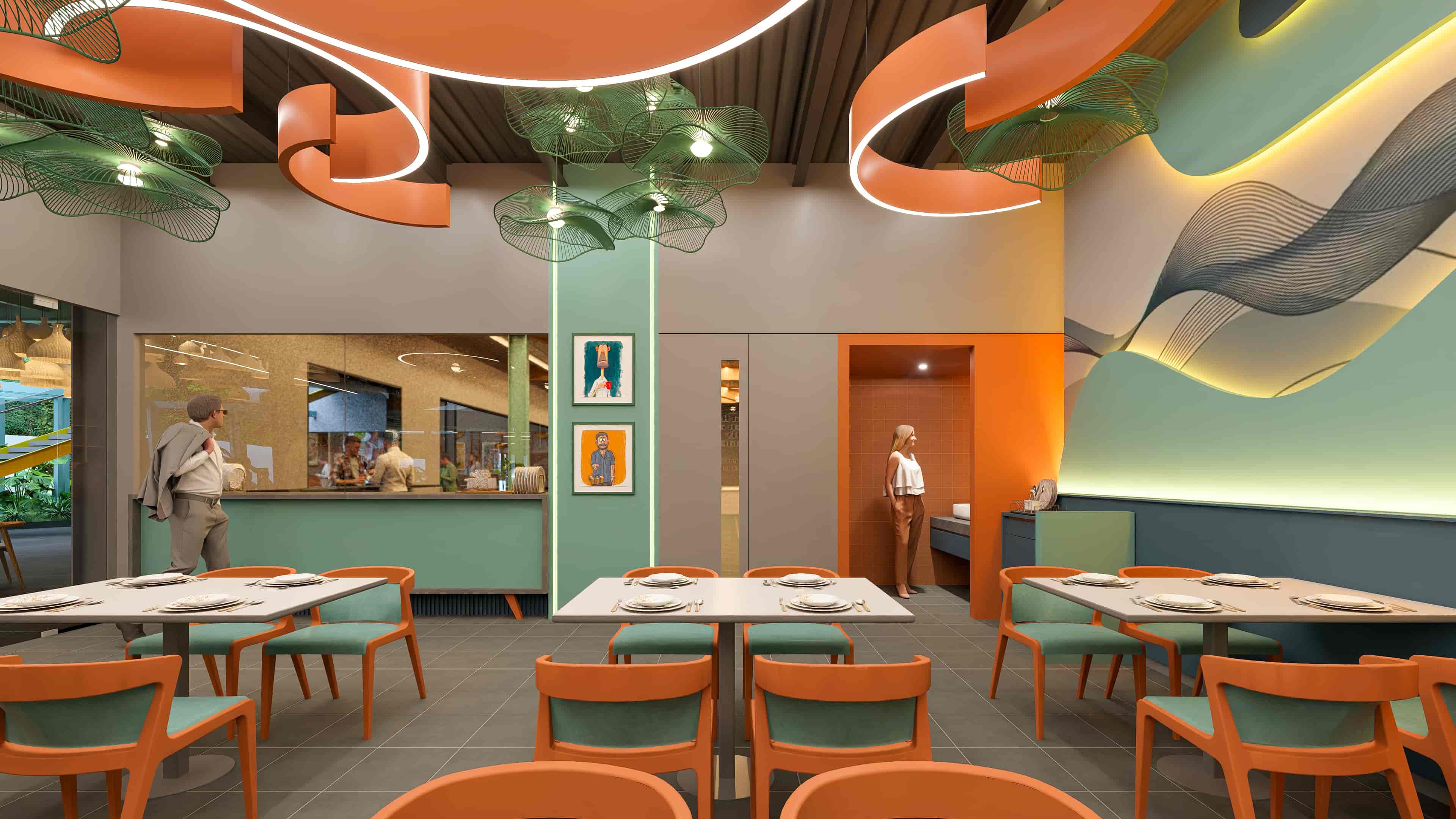 This North Indian Restaurant unfolds as a vibrant and lively dining space, rich in color, texture, and warmth, beautifully visualized by Realarch Studio to reflect its energetic ambiance and the soulful essence of Indian culture.