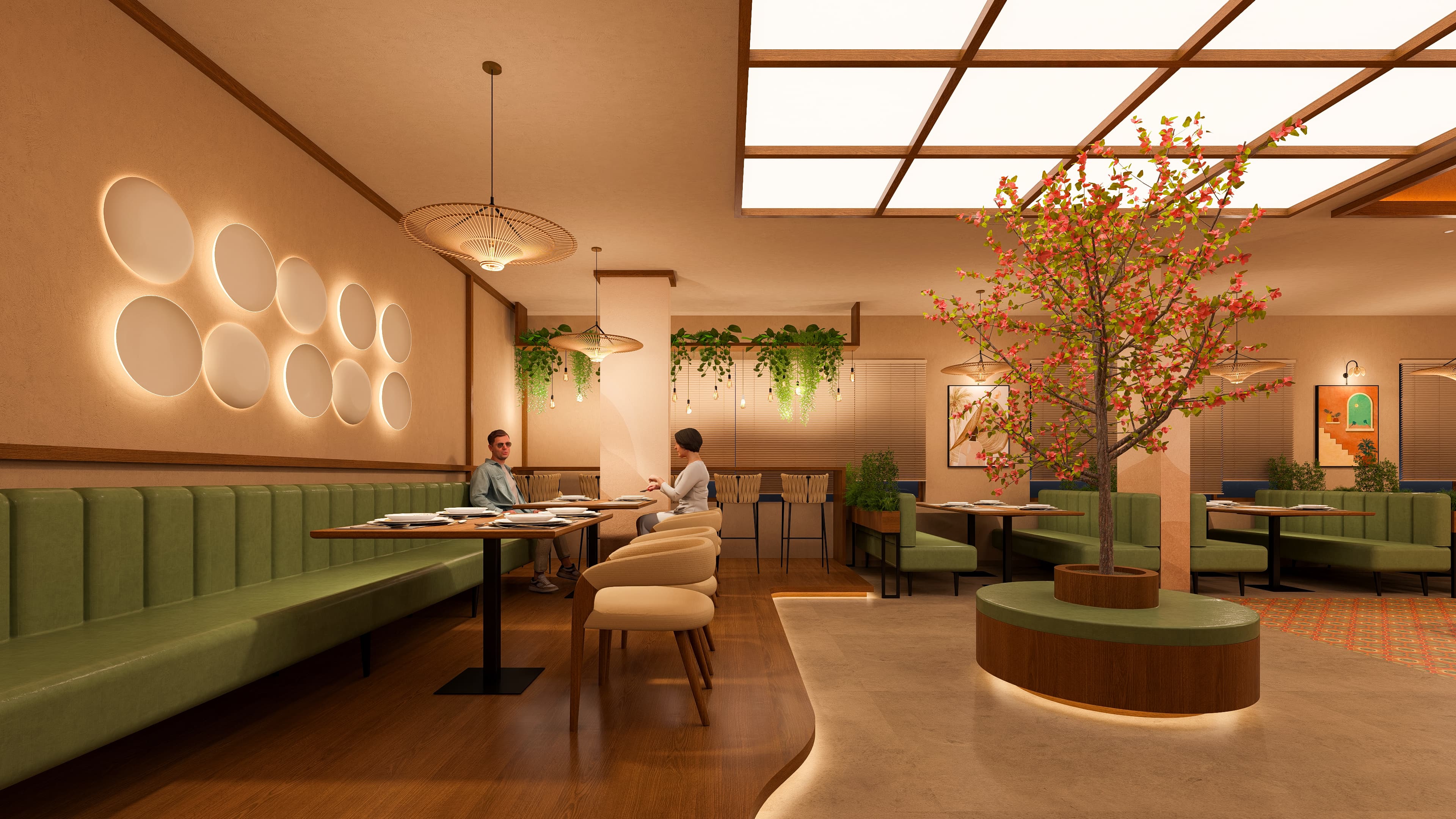 A culinary space blending tradition with modern charm, vividly visualized by Realarch Studio to capture its glow, and classic sense of sophistication.