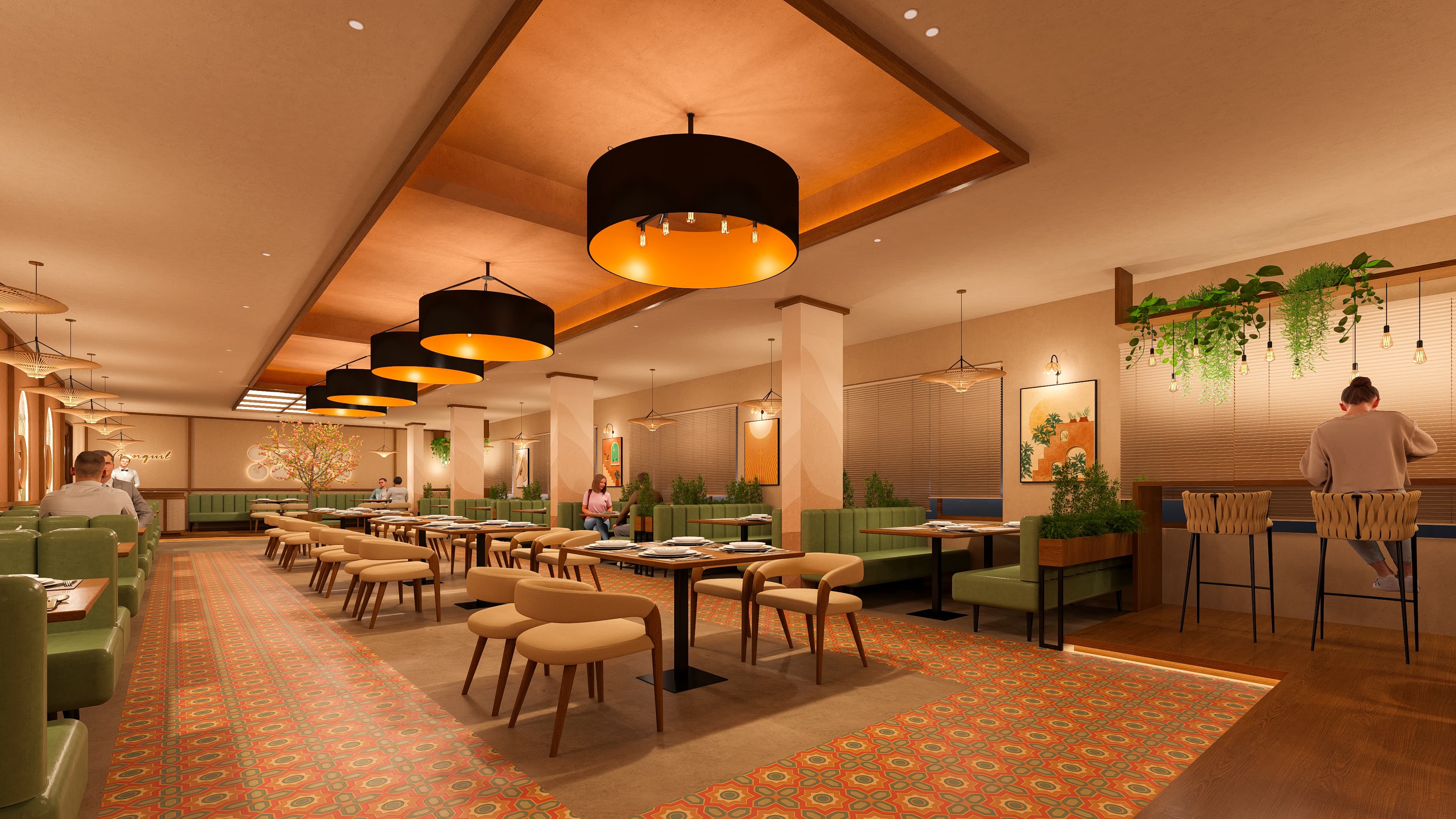 A culinary space blending tradition with modern charm, vividly visualized by Realarch Studio to capture its glow, and classic sense of sophistication.