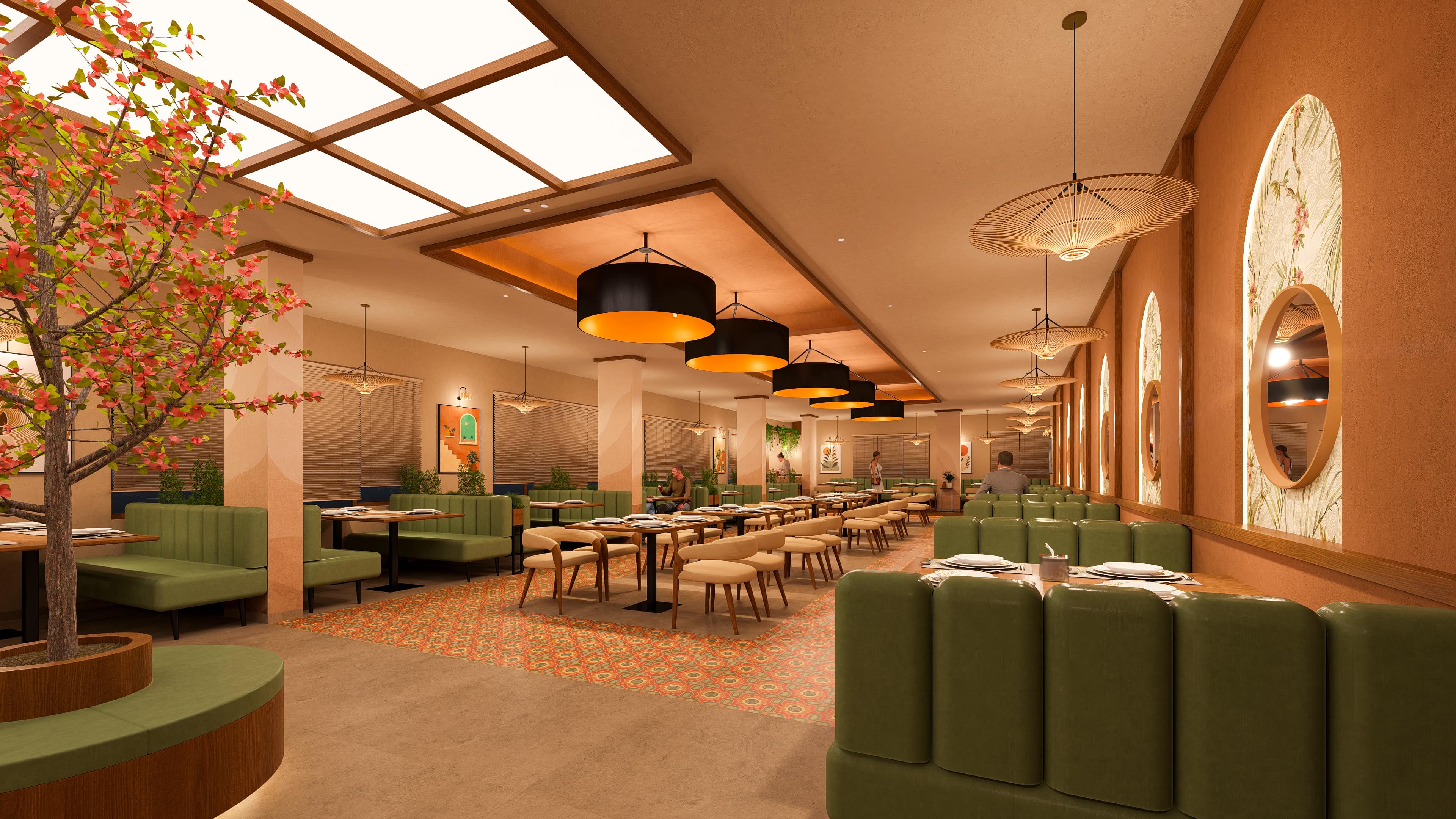 A culinary space blending tradition with modern charm, vividly visualized by Realarch Studio to capture its glow, and classic sense of sophistication.