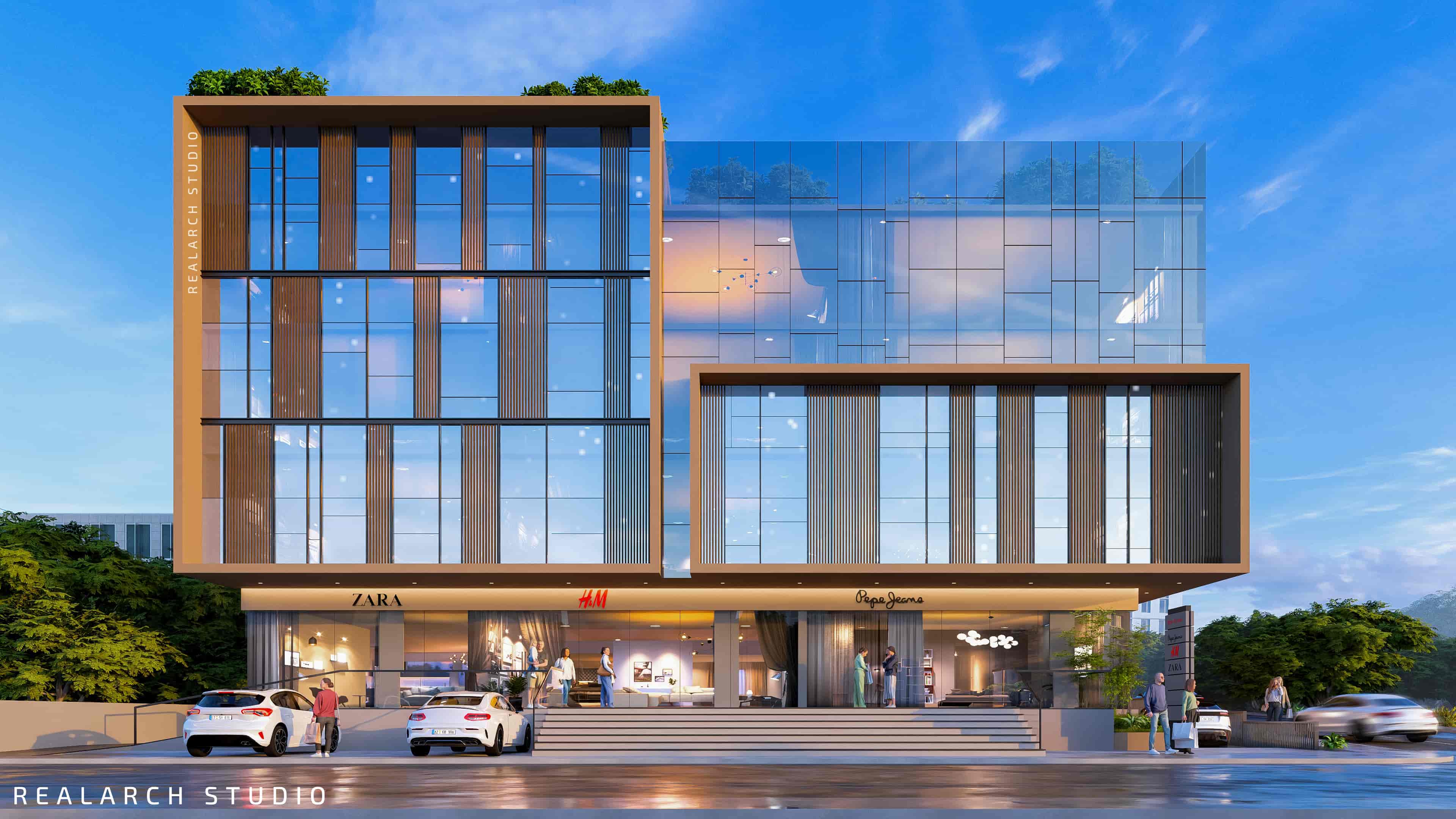 Commercial designs, visualized by Realarch Studio, reflects a strong architectural identity shaped for today’s dynamic business world.