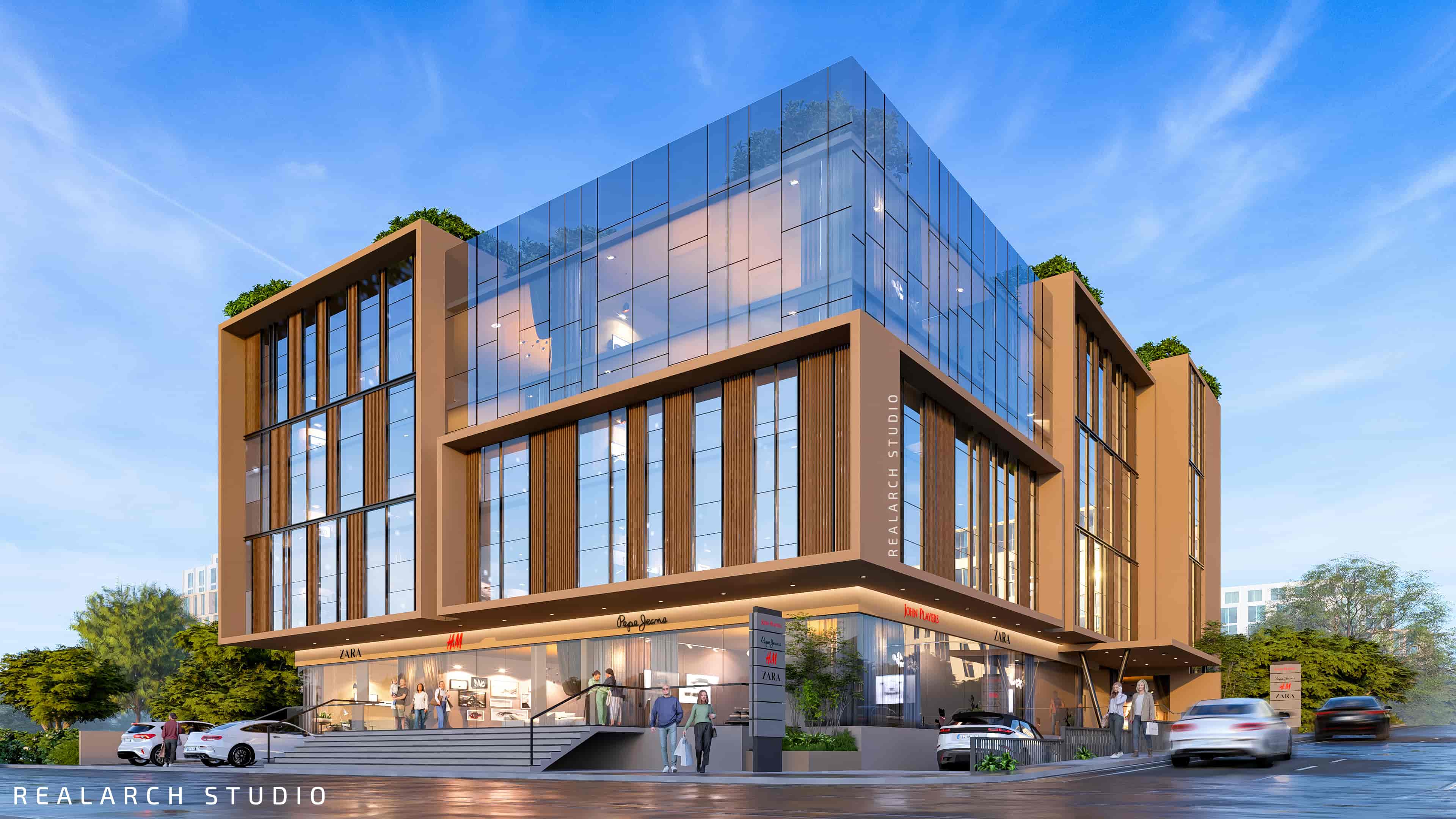 Commercial designs, visualized by Realarch Studio, reflects a strong architectural identity shaped for today’s dynamic business world.