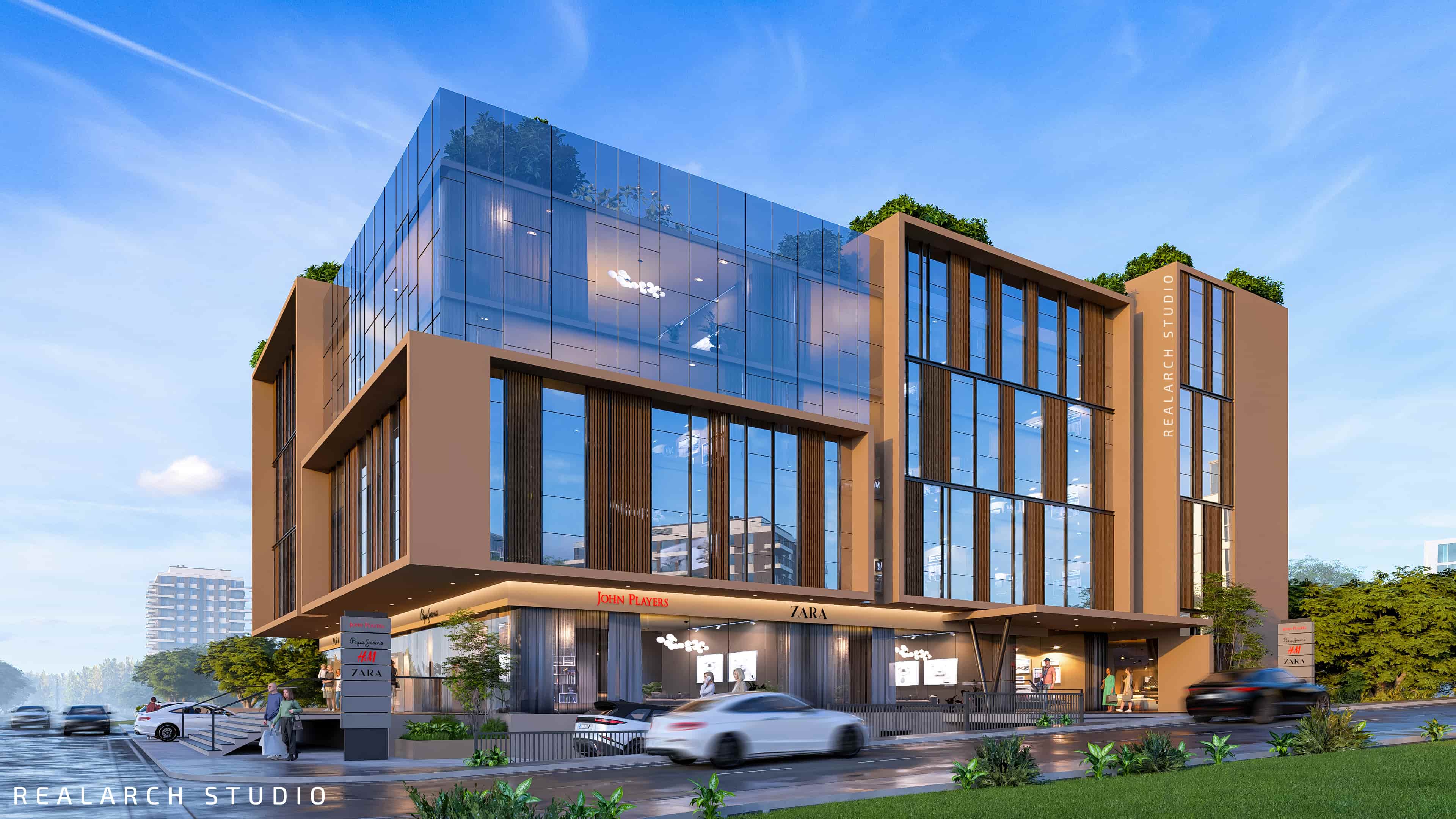 Commercial designs, visualized by Realarch Studio, reflects a strong architectural identity shaped for today’s dynamic business world.