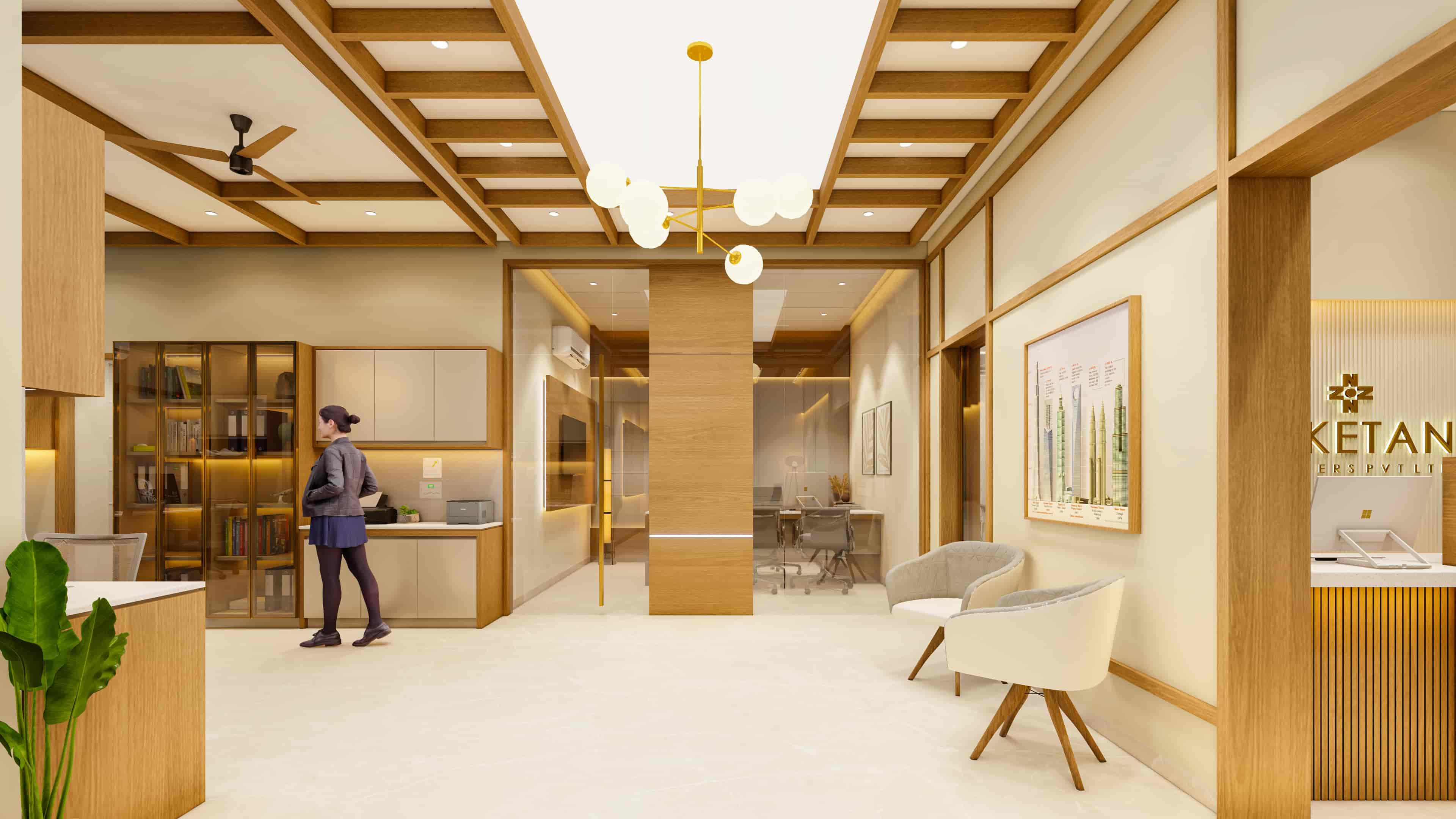 A thoughtfully designed workspace with a clean and composed aesthetic, visualized by Realarch Studio to create a professional and comfortable environment.