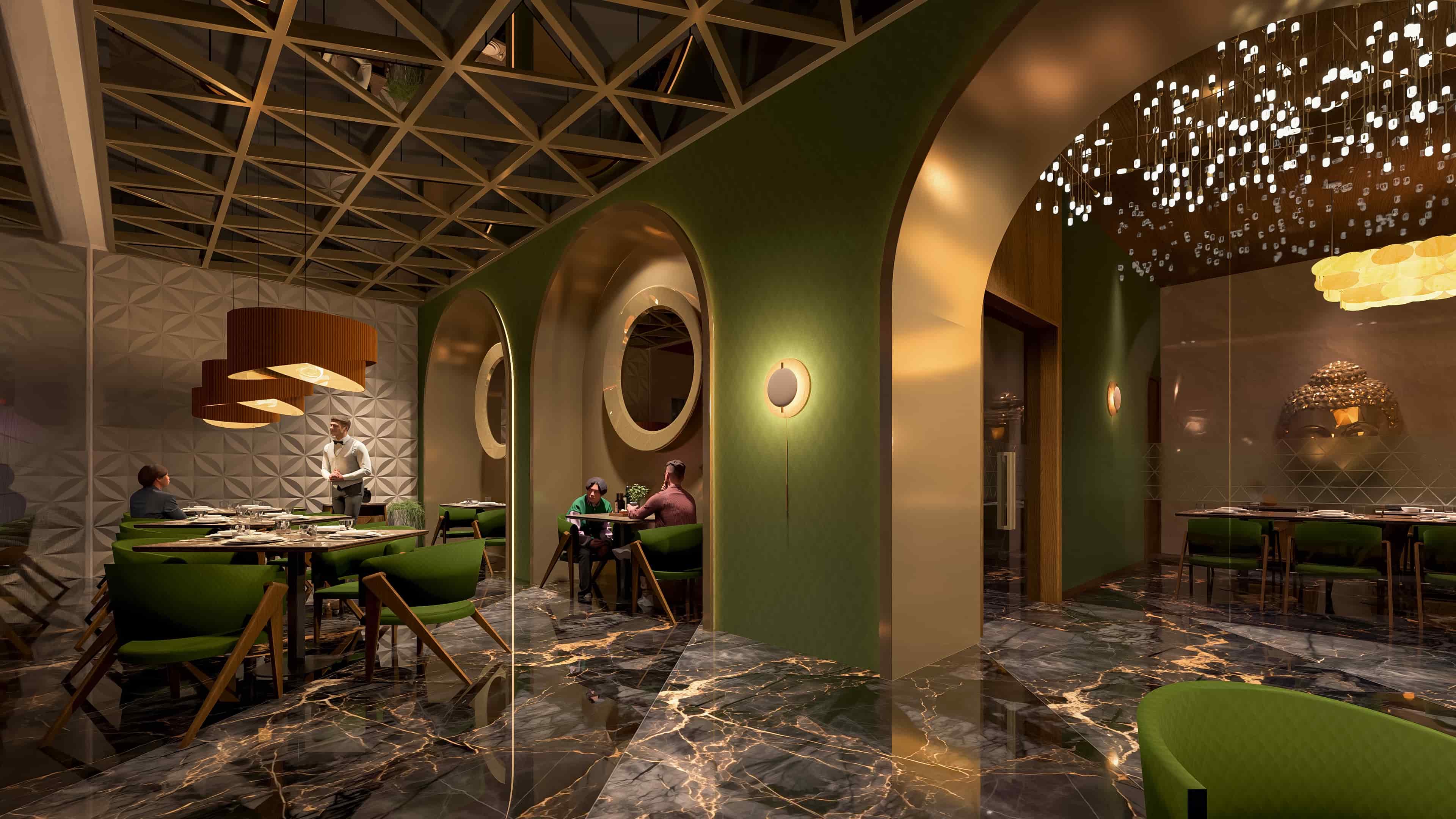 This is crafted as an elegant blend of ambiance and artistry, visualized by Realarch Studio to capture its luxurious mood, refined detailing, and immersive dining experience.