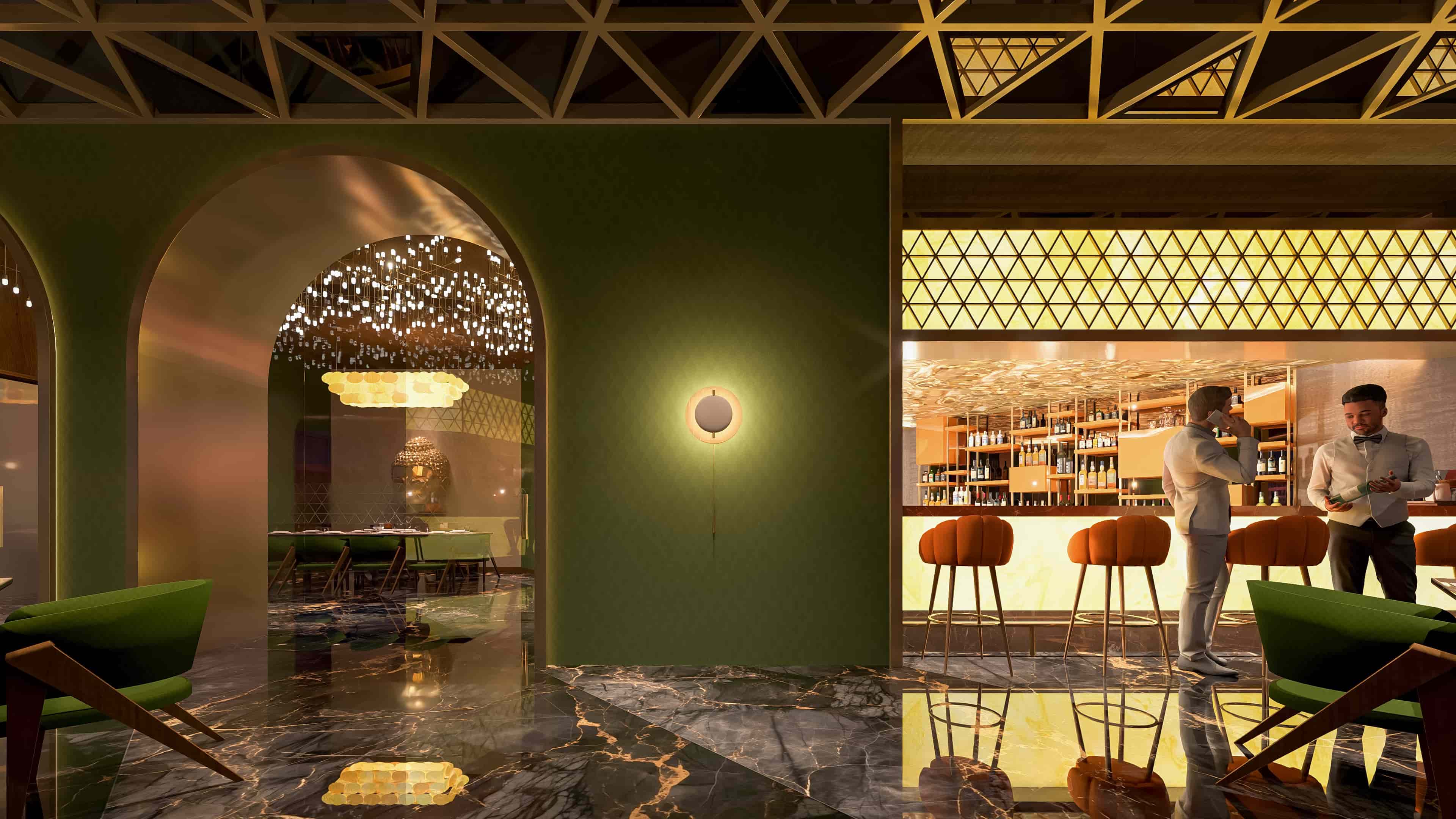 This is crafted as an elegant blend of ambiance and artistry, visualized by Realarch Studio to capture its luxurious mood, refined detailing, and immersive dining experience.