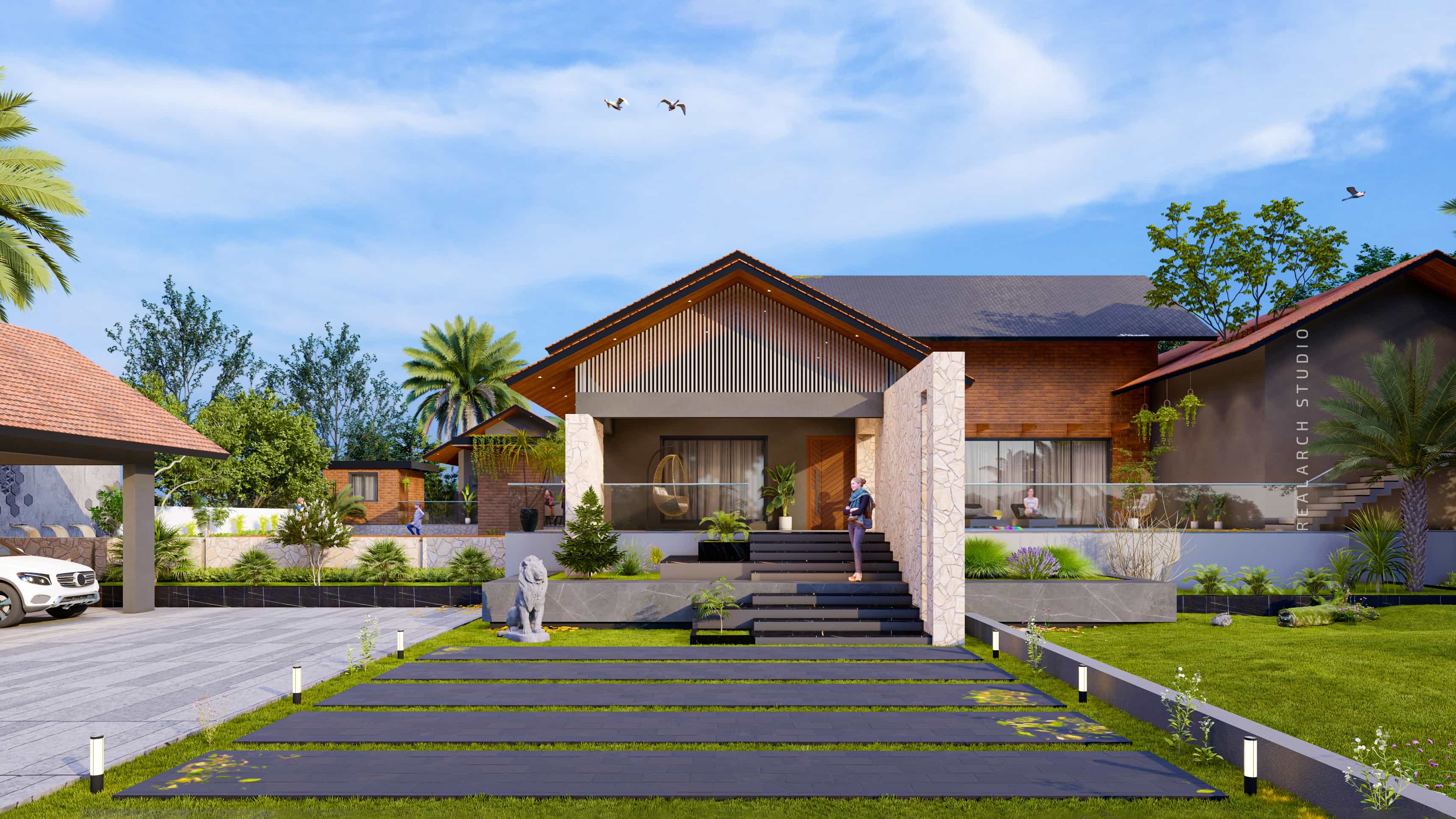  This farmhouse is envisioned as a serene surrounded by nature, visualized by Realarch Studio.