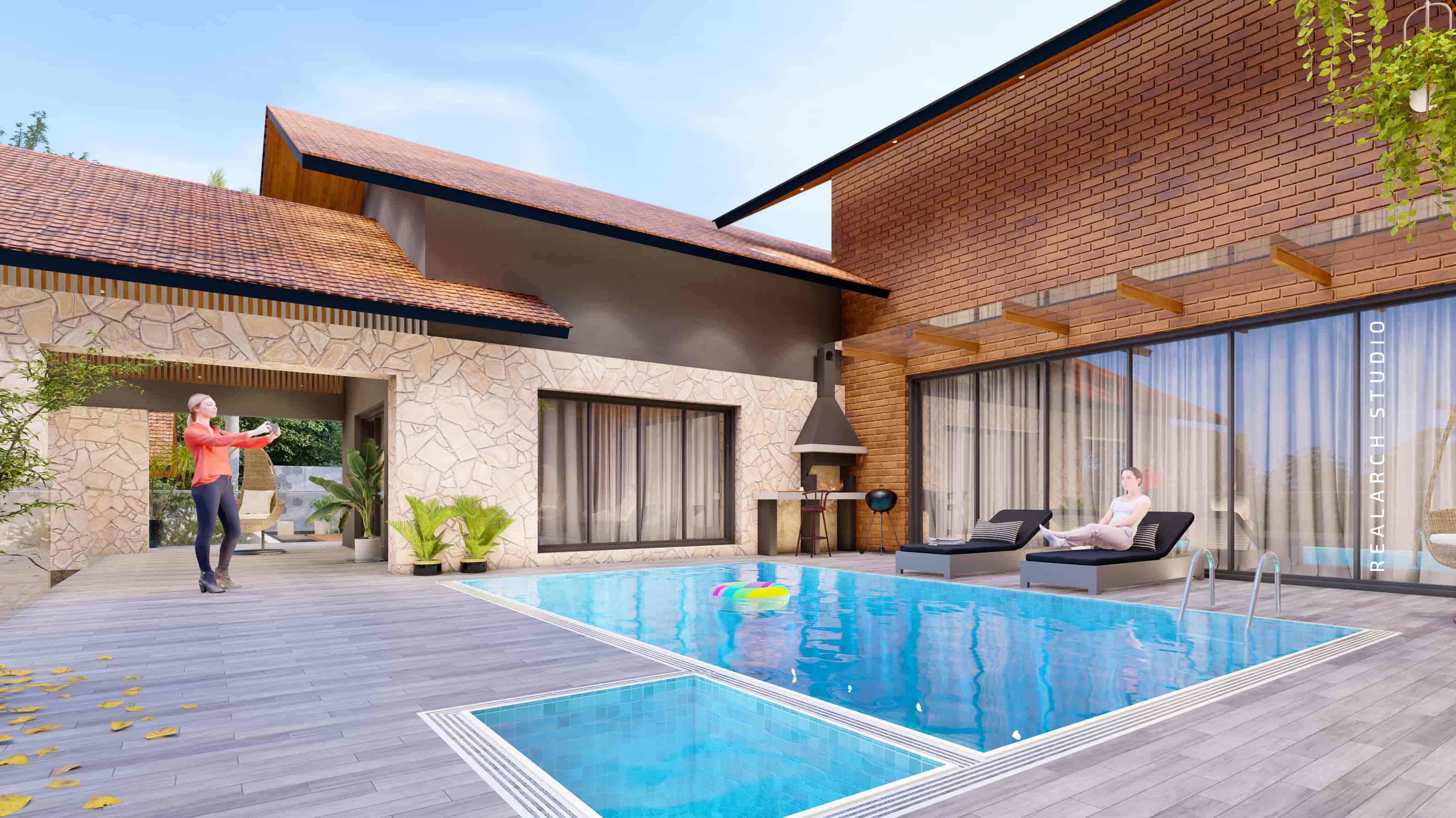  This farmhouse is envisioned as a serene surrounded by nature, visualized by Realarch Studio.