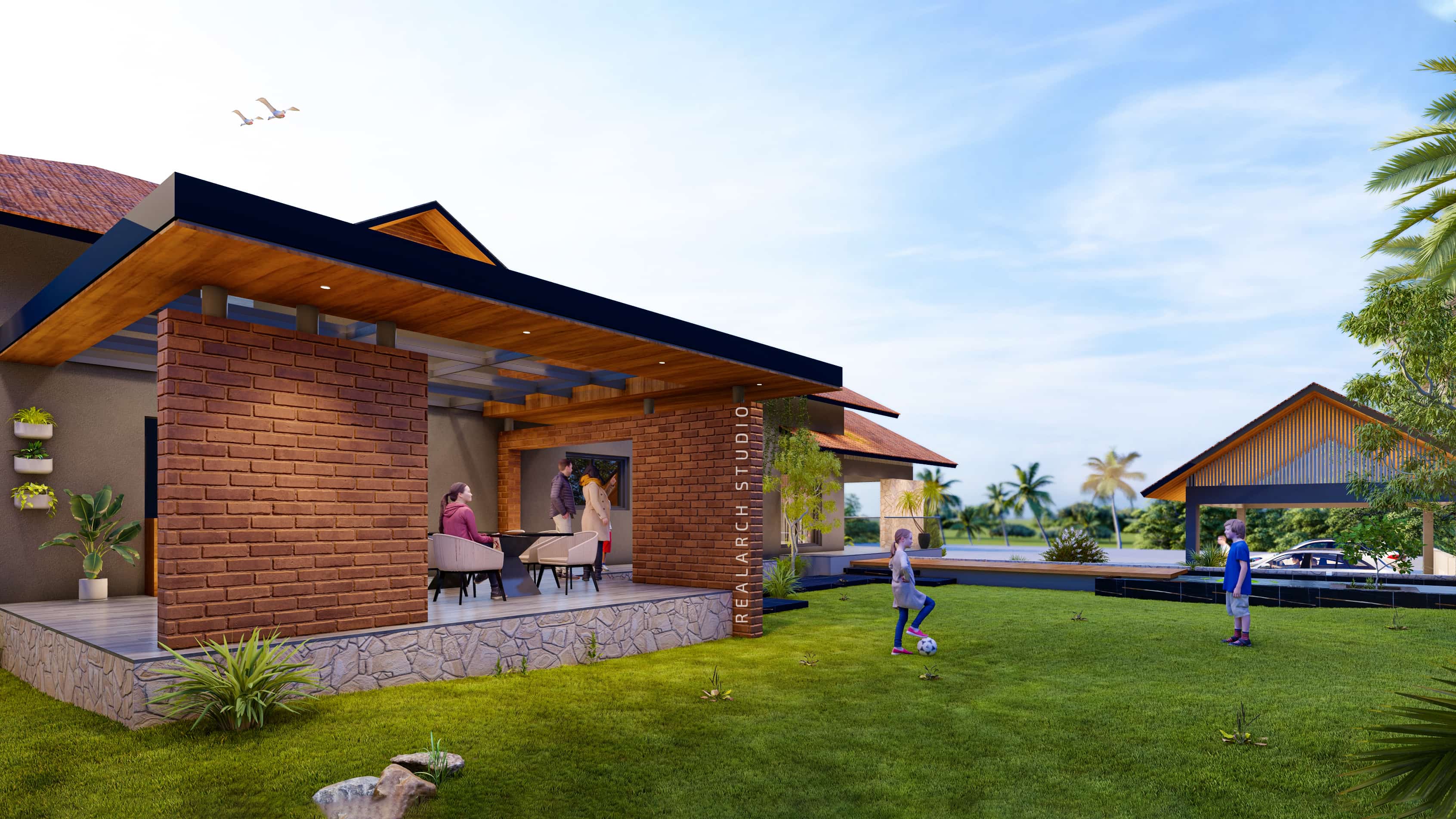  This farmhouse is envisioned as a serene surrounded by nature, visualized by Realarch Studio.