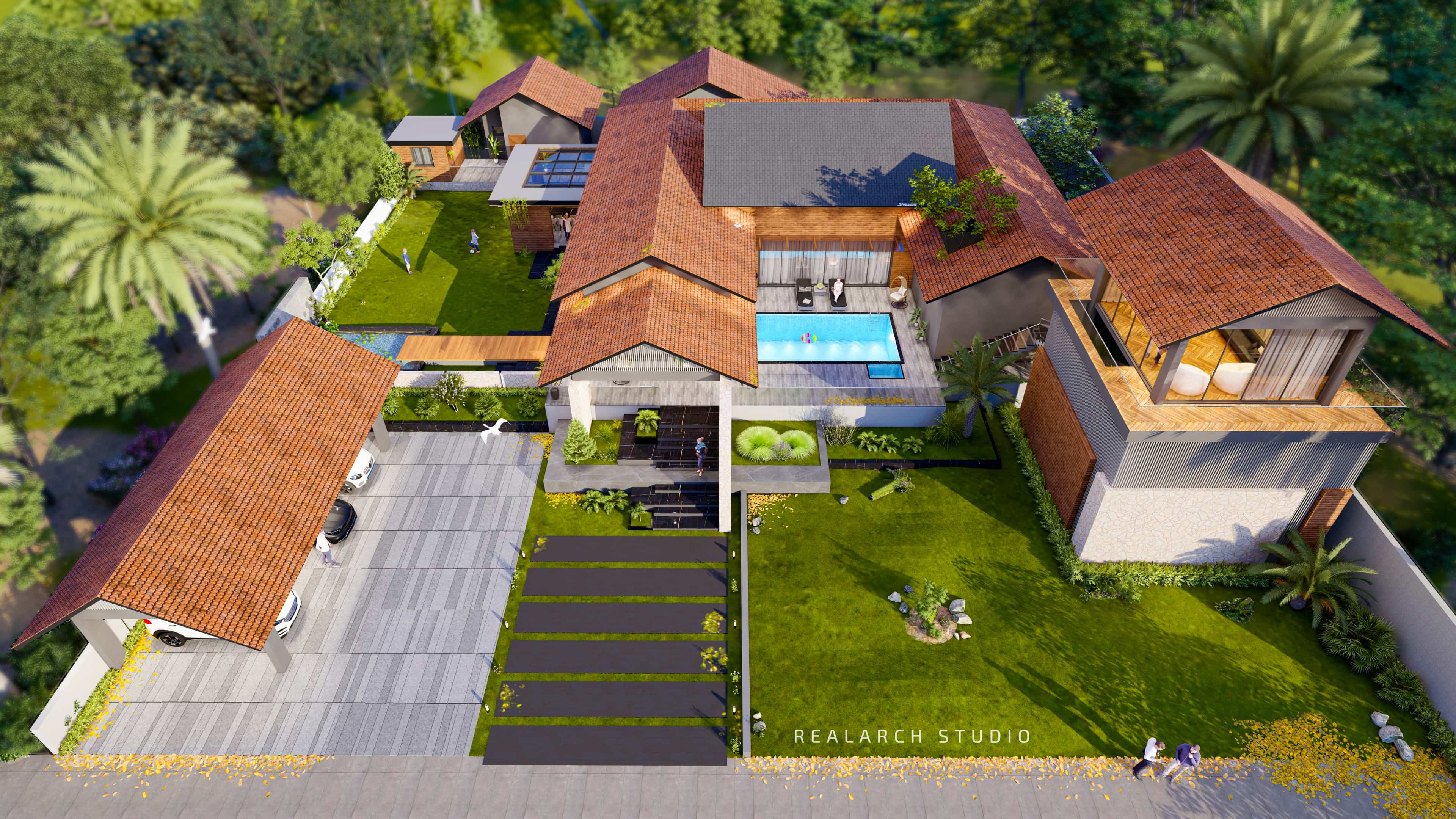  This farmhouse is envisioned as a serene surrounded by nature, visualized by Realarch Studio.