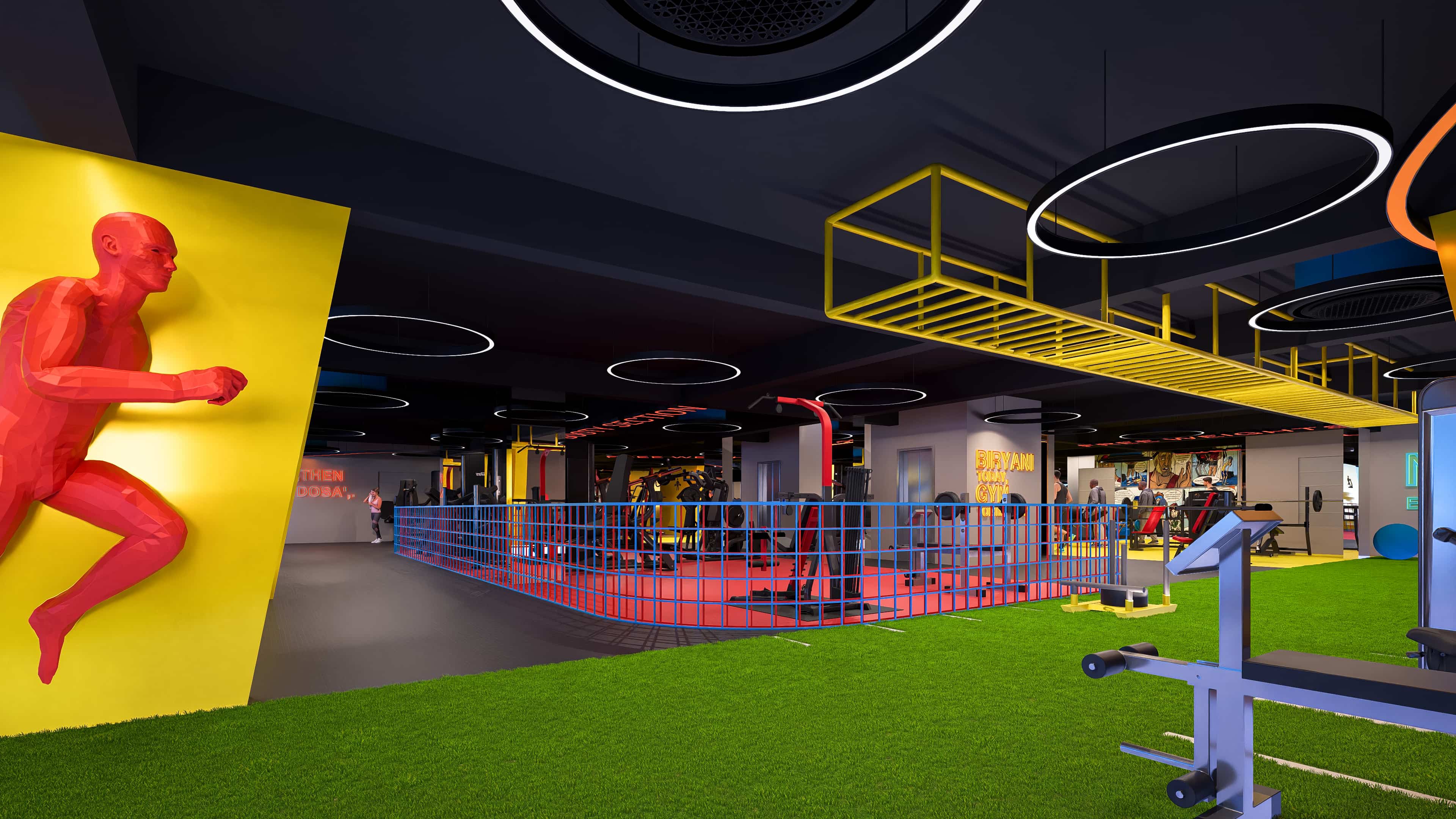 Crafted as a vibrant modern fitness arena, visually brought to life by Realarch Studio to express its energetic and dynamic ambiance.