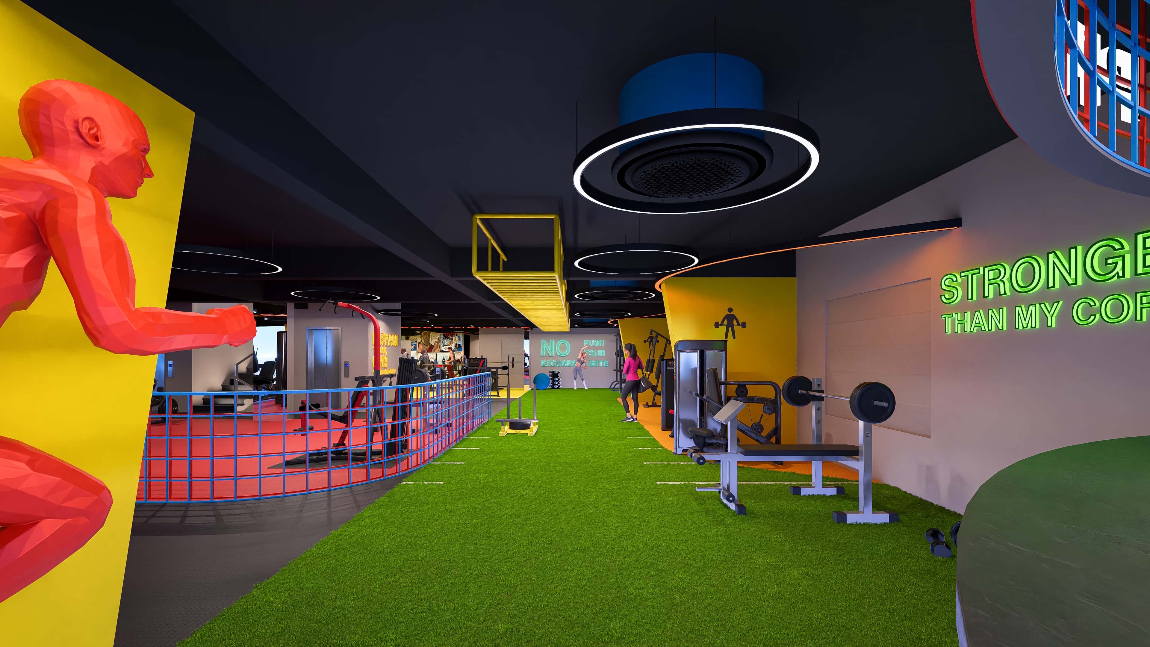 Crafted as a vibrant modern fitness arena, visually brought to life by Realarch Studio to express its energetic and dynamic ambiance.