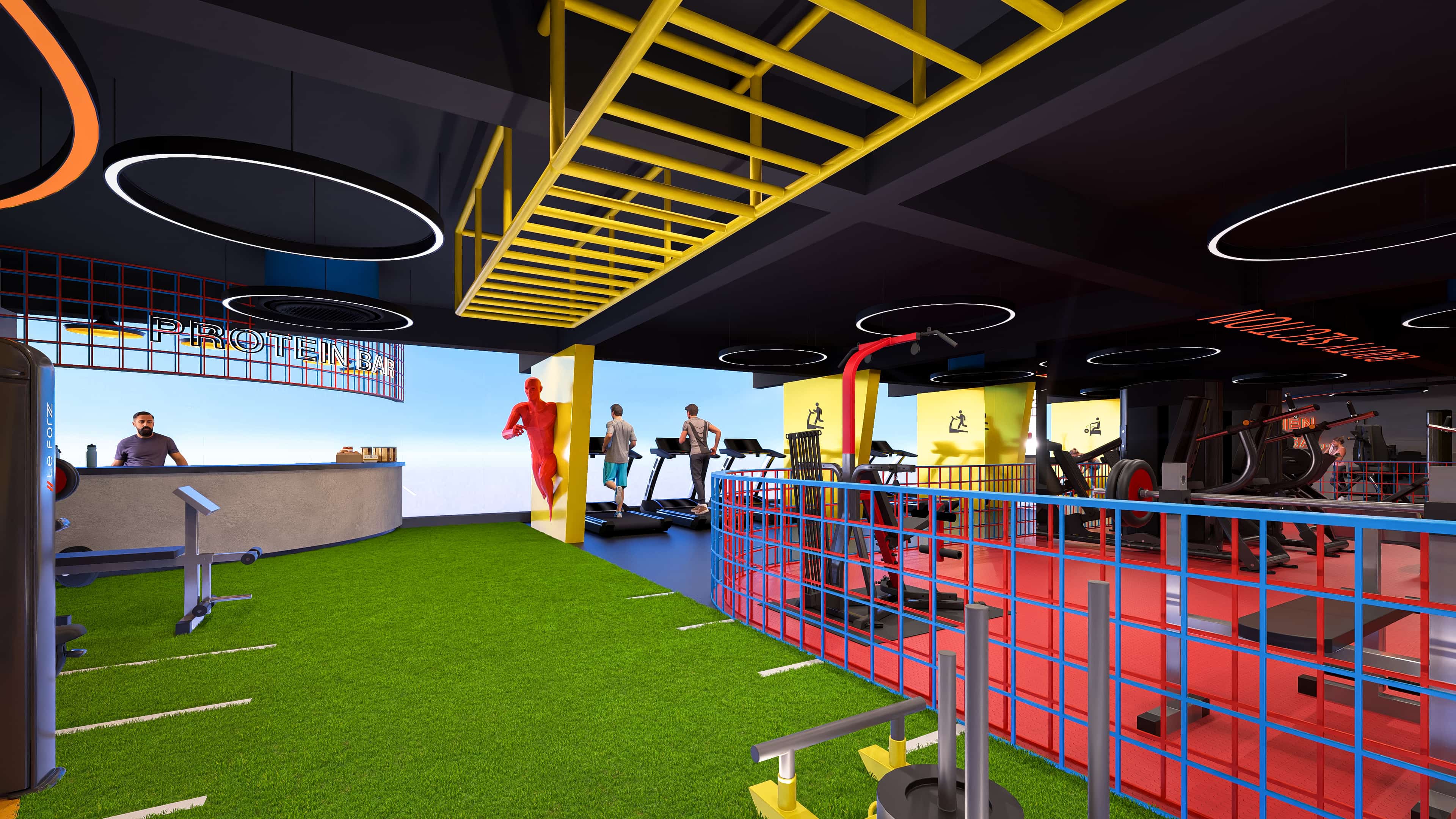 Crafted as a vibrant modern fitness arena, visually brought to life by Realarch Studio to express its energetic and dynamic ambiance.