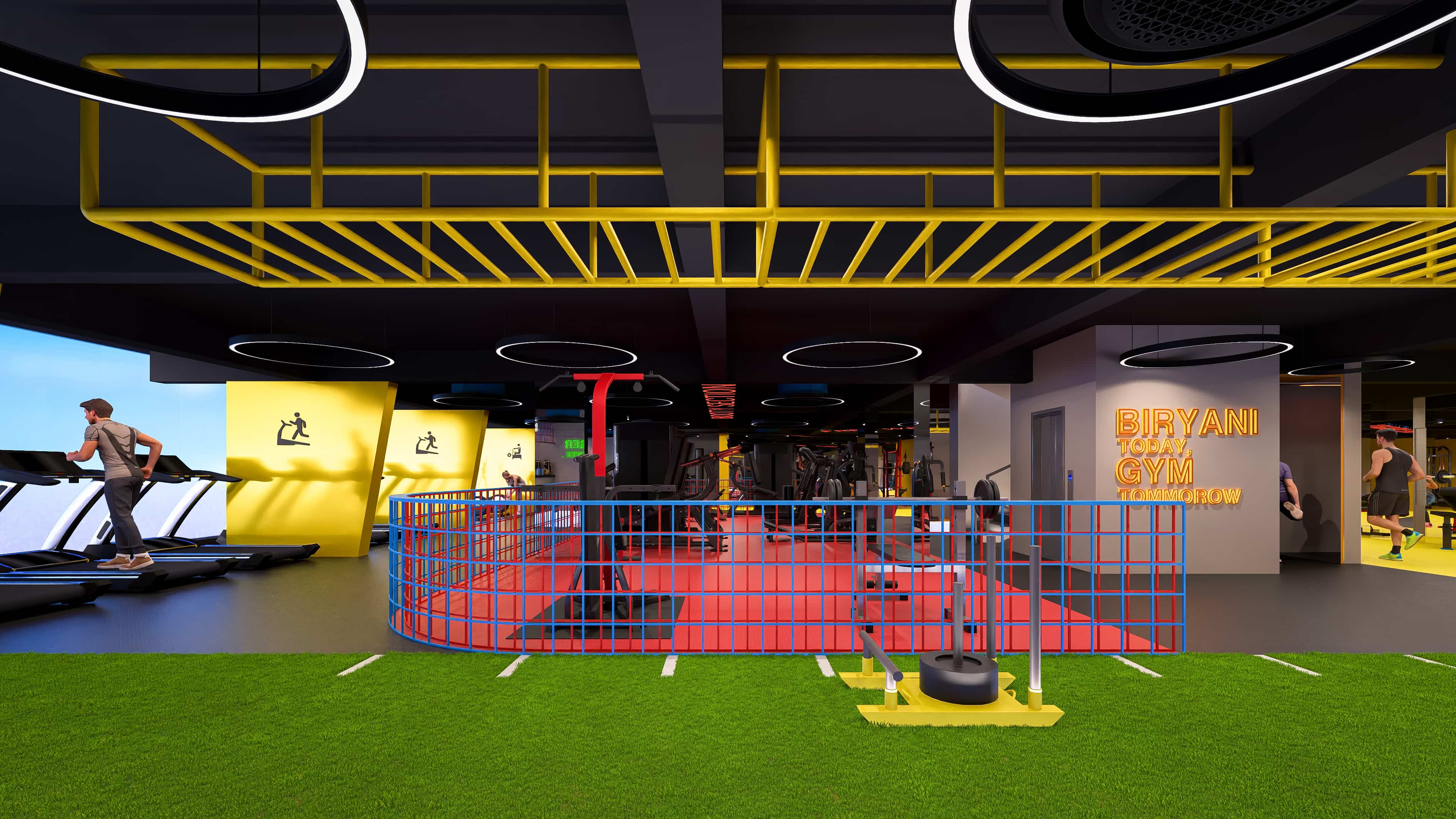 Crafted as a vibrant modern fitness arena, visually brought to life by Realarch Studio to express its energetic and dynamic ambiance.