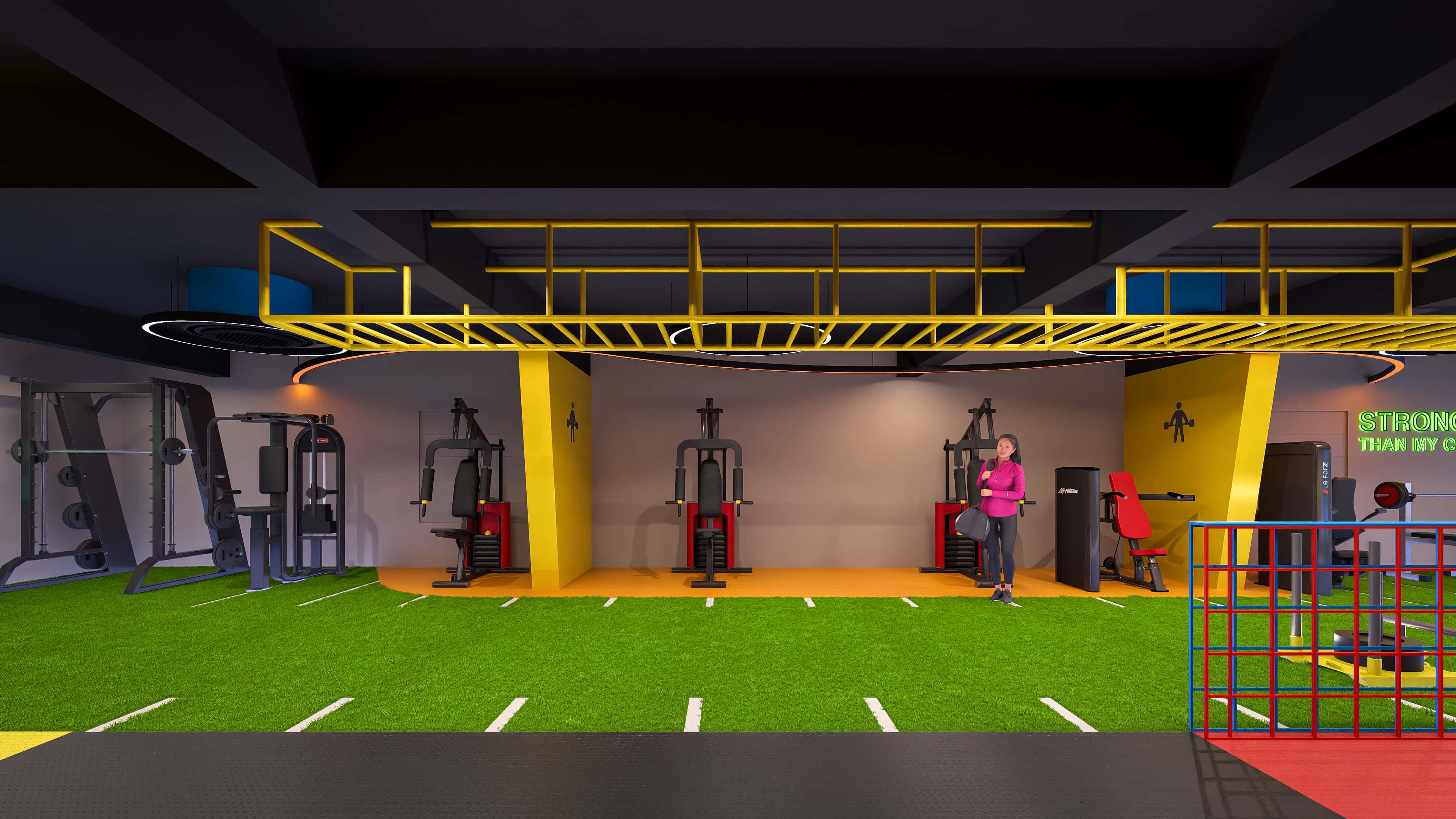 Crafted as a vibrant modern fitness arena, visually brought to life by Realarch Studio to express its energetic and dynamic ambiance.