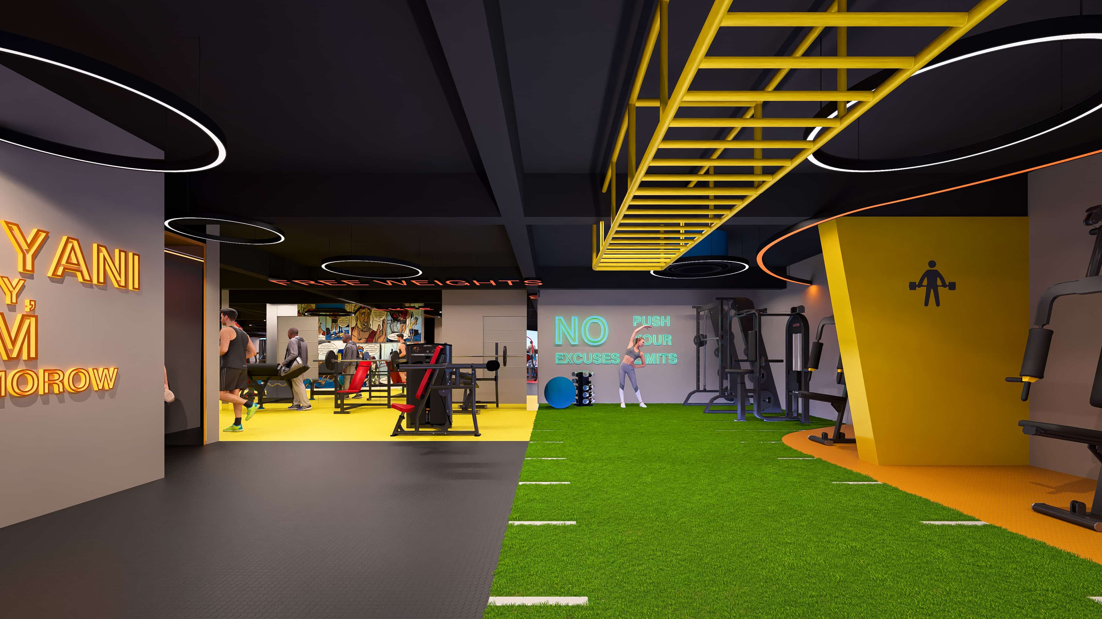 Crafted as a vibrant modern fitness arena, visually brought to life by Realarch Studio to express its energetic and dynamic ambiance.