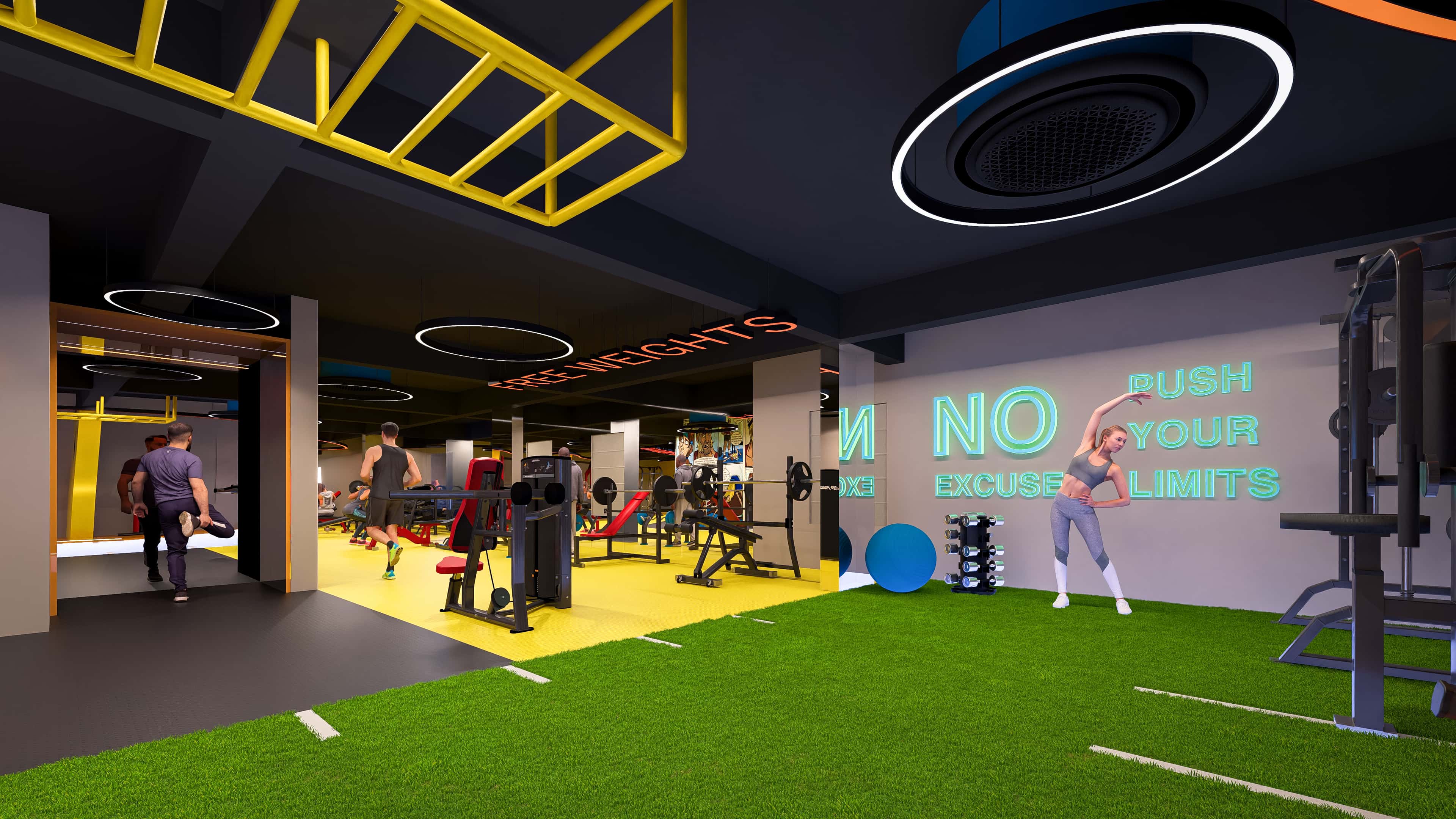 Crafted as a vibrant modern fitness arena, visually brought to life by Realarch Studio to express its energetic and dynamic ambiance.