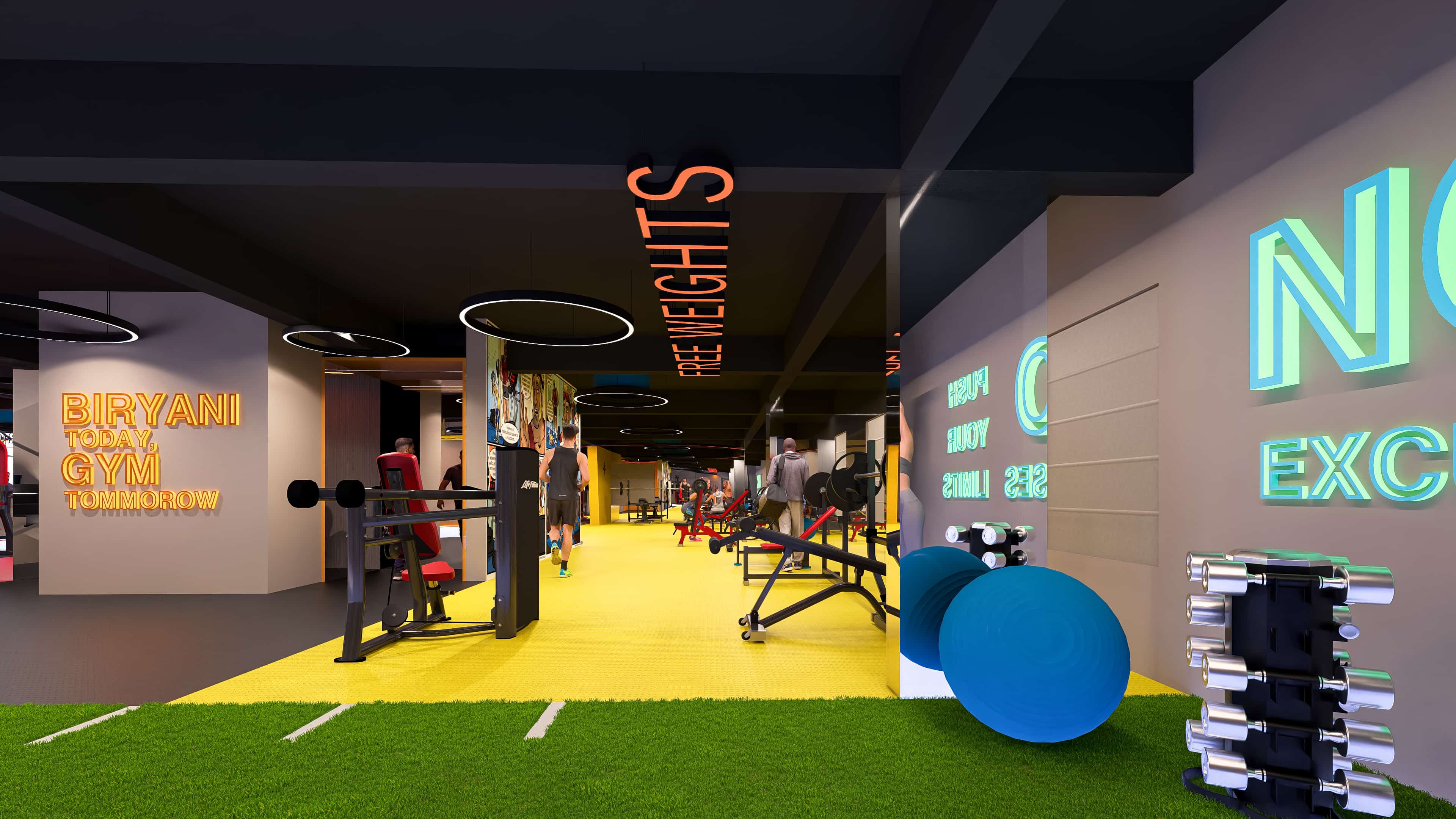 Crafted as a vibrant modern fitness arena, visually brought to life by Realarch Studio to express its energetic and dynamic ambiance.