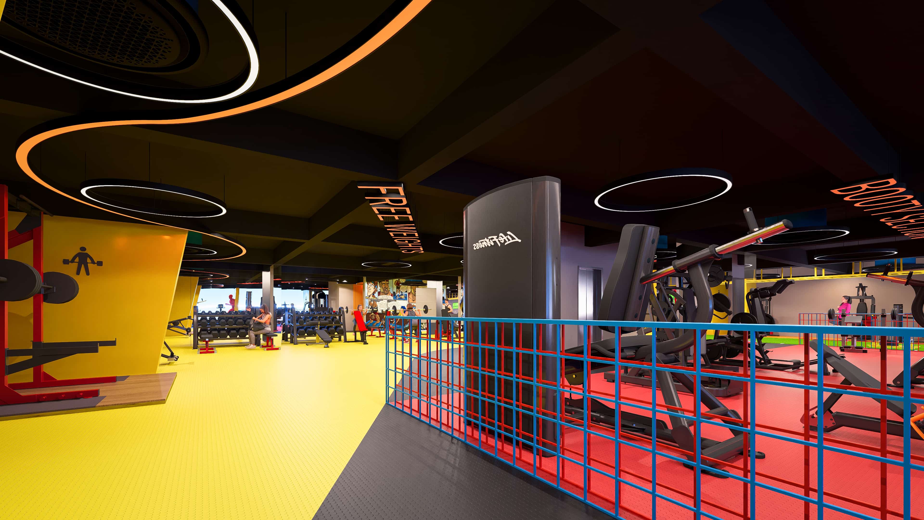 Crafted as a vibrant modern fitness arena, visually brought to life by Realarch Studio to express its energetic and dynamic ambiance.