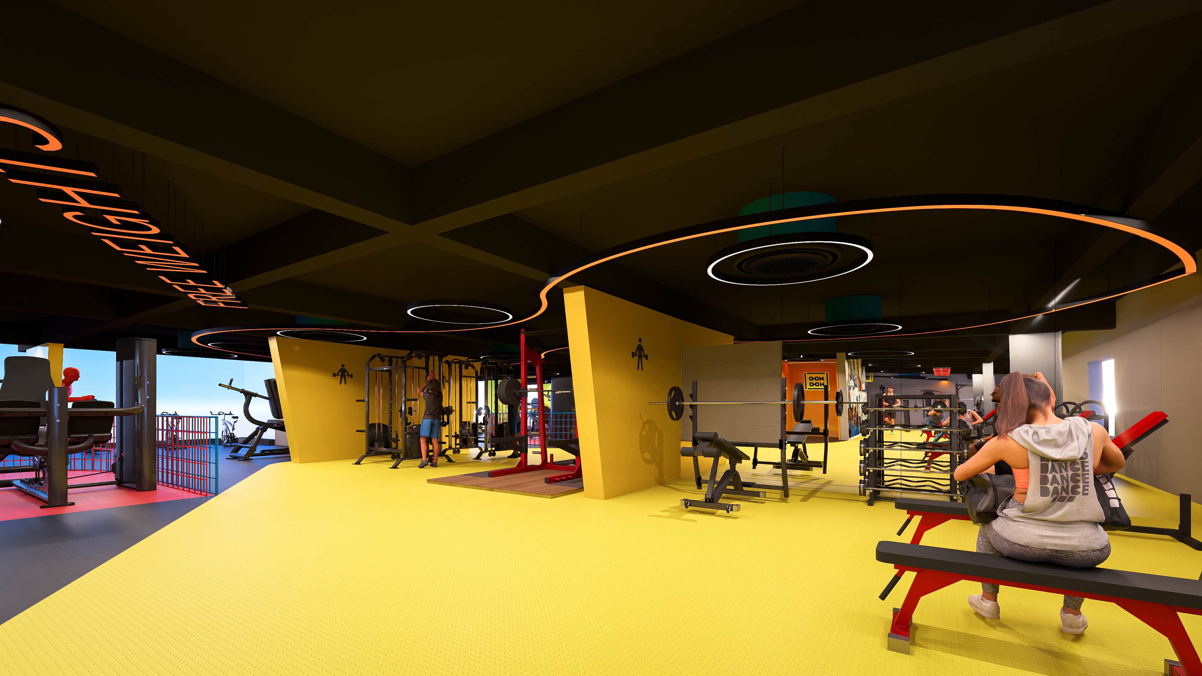 Crafted as a vibrant modern fitness arena, visually brought to life by Realarch Studio to express its energetic and dynamic ambiance.