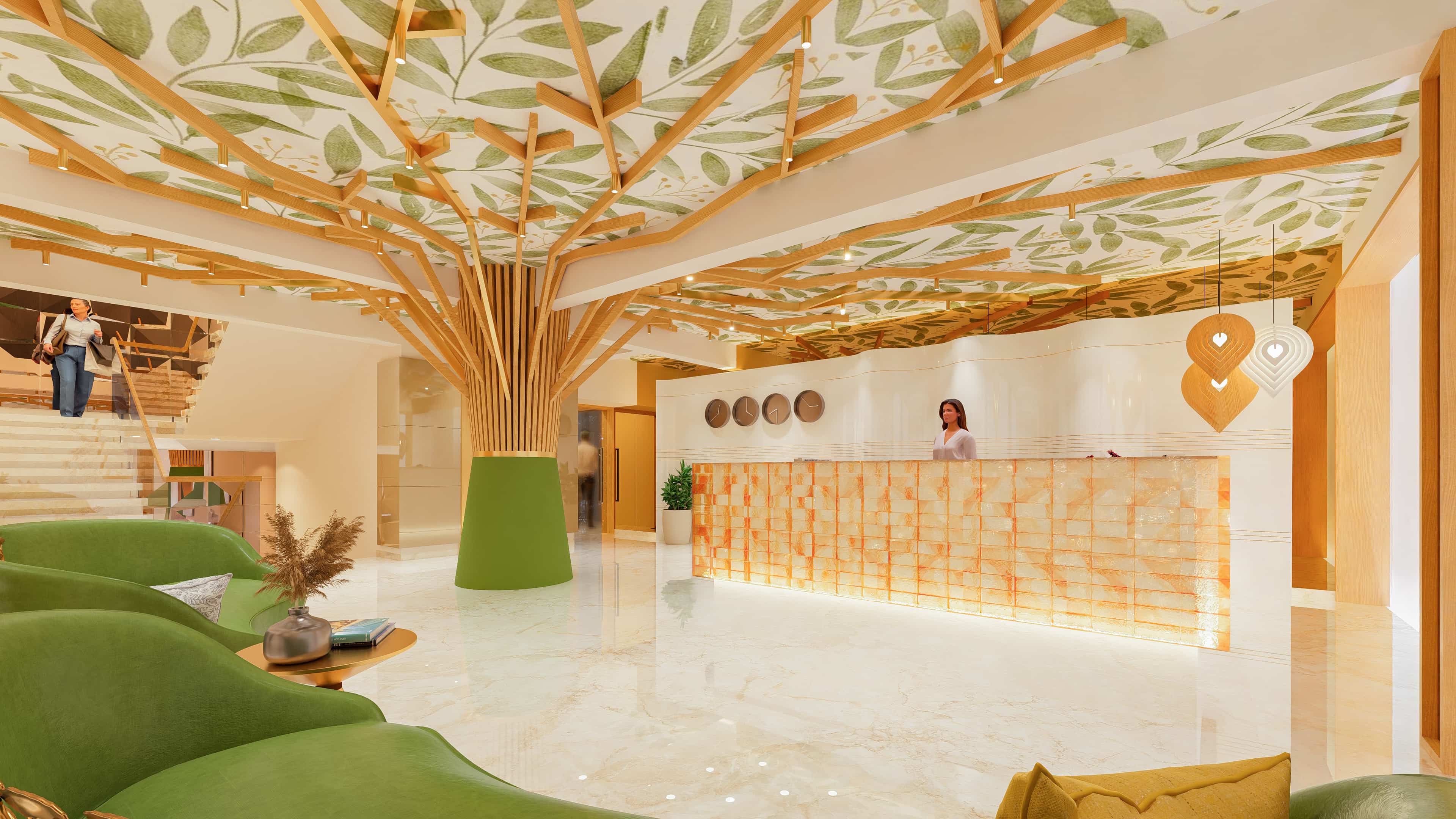 This space redefines arrival with its grand scale and refined aesthetics, vividly visualized by Realarch Studio to showcase an atmosphere of luxury and contemporary elegance.