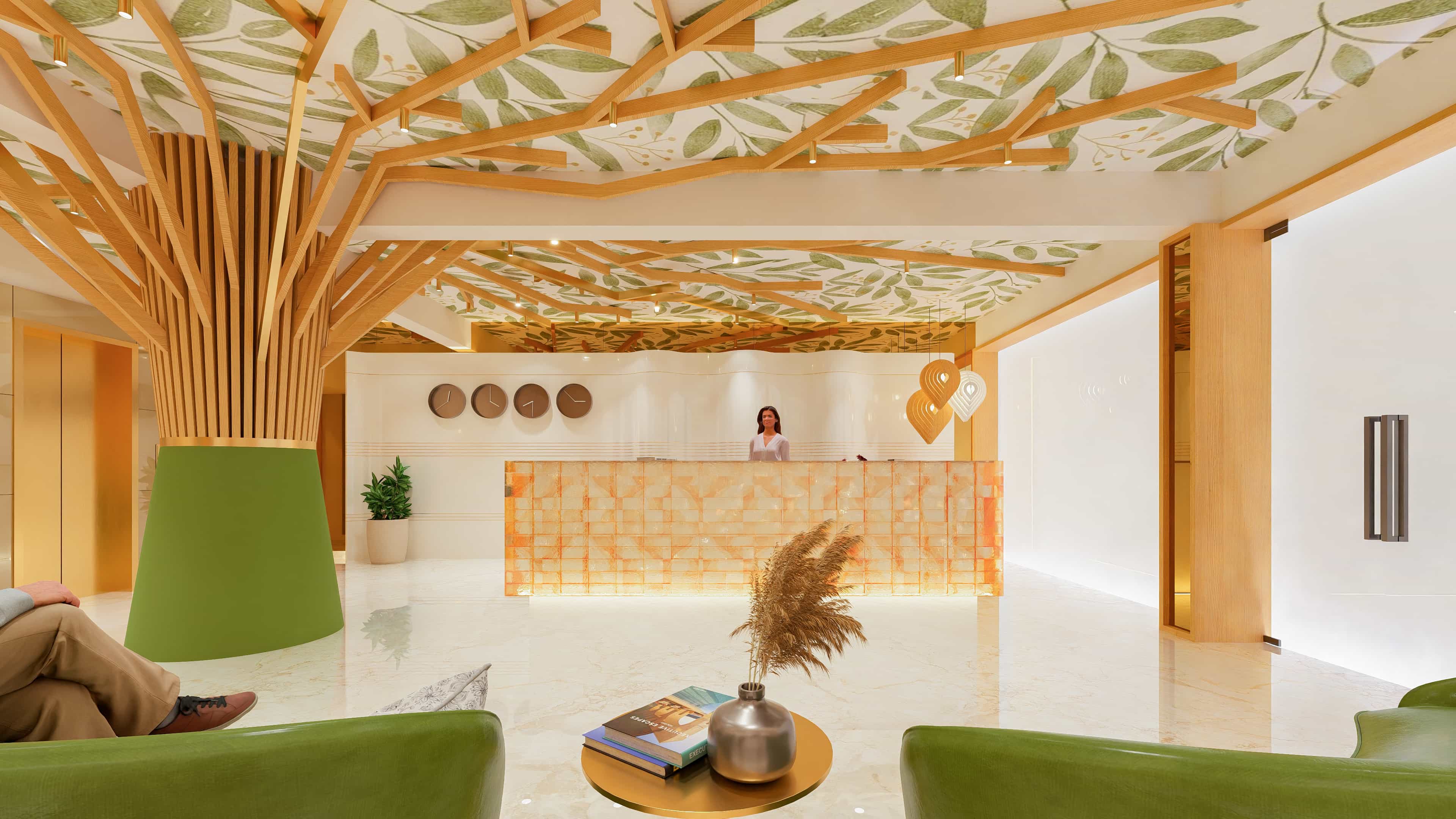 This space redefines arrival with its grand scale and refined aesthetics, vividly visualized by Realarch Studio to showcase an atmosphere of luxury and contemporary elegance.