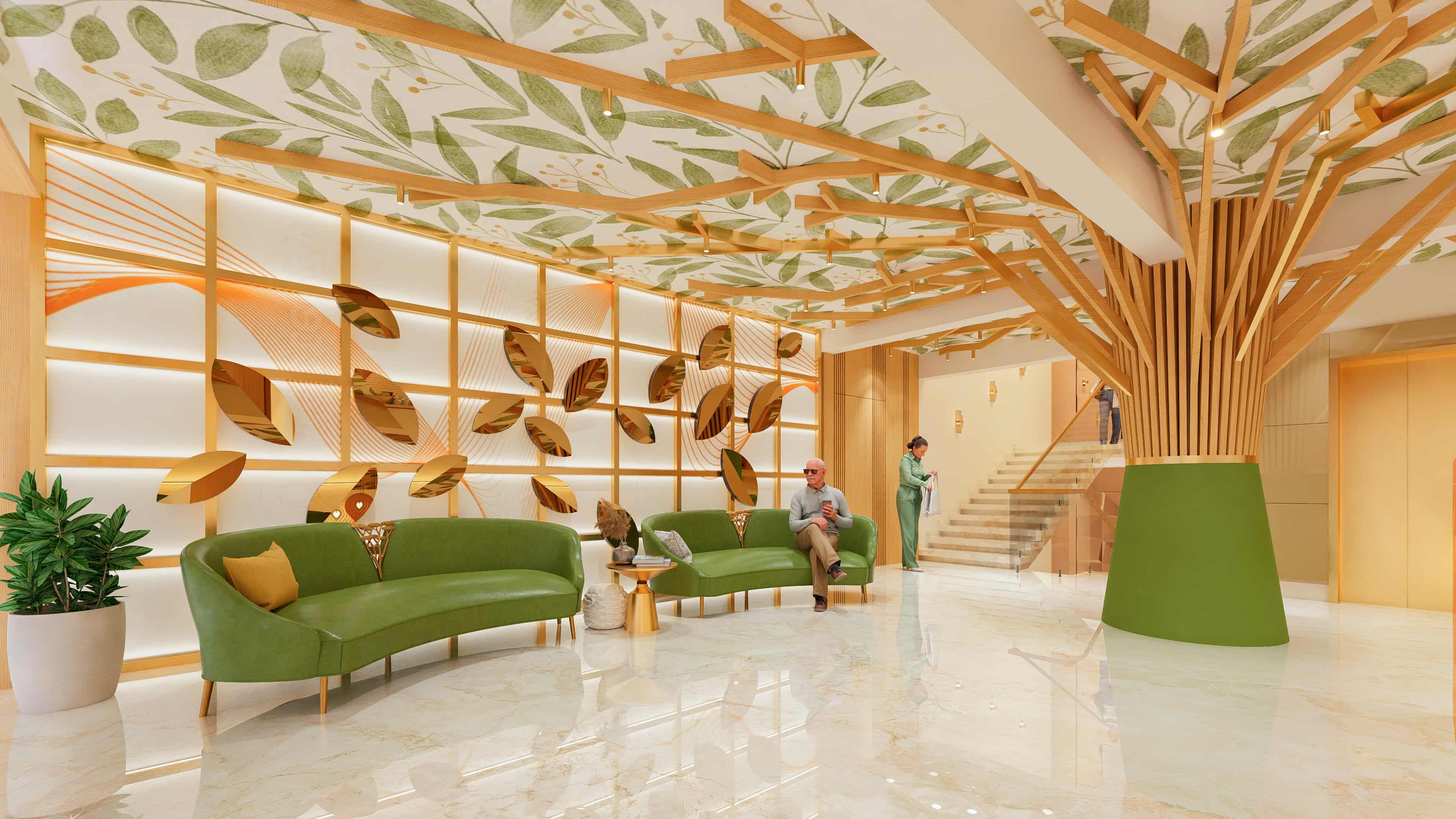 This space redefines arrival with its grand scale and refined aesthetics, vividly visualized by Realarch Studio to showcase an atmosphere of luxury and contemporary elegance.