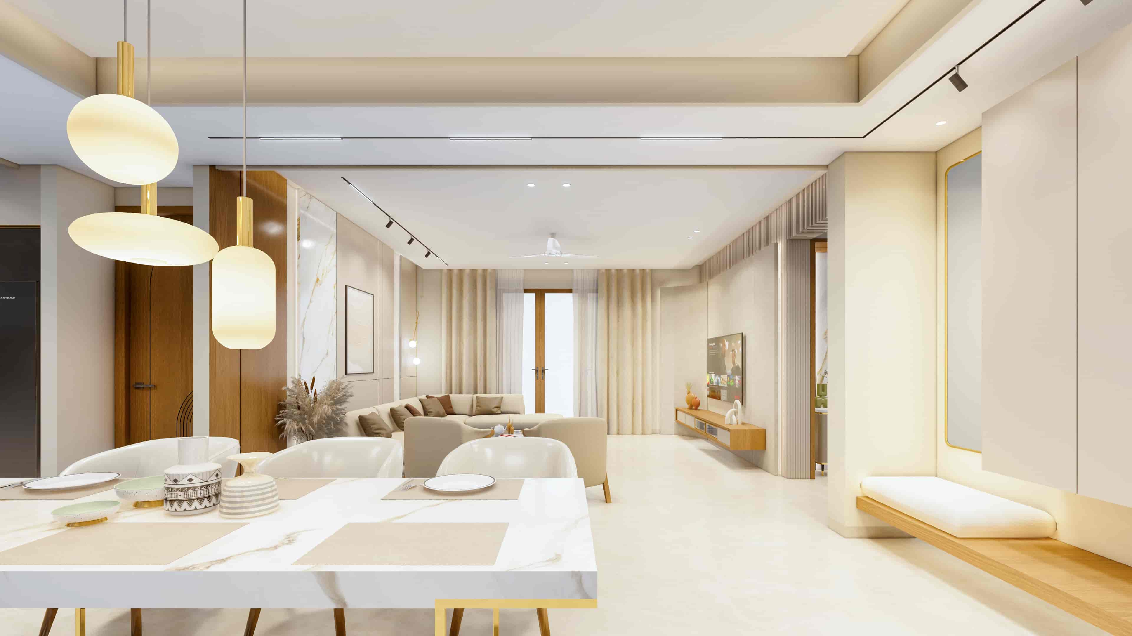 Delve into modern residence interiors visualized by realarch studio, that fuse visionary design with the warmth of home.
