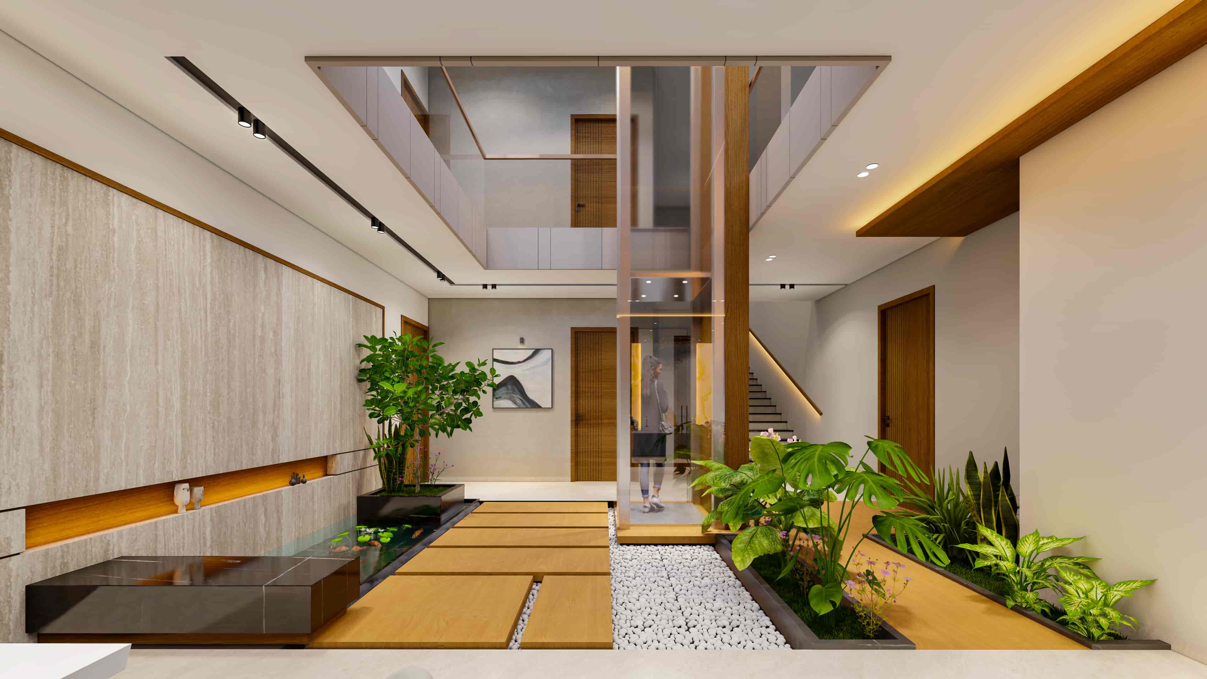 Delve into modern residence interiors visualized by realarch studio, that fuse visionary design with the warmth of home.