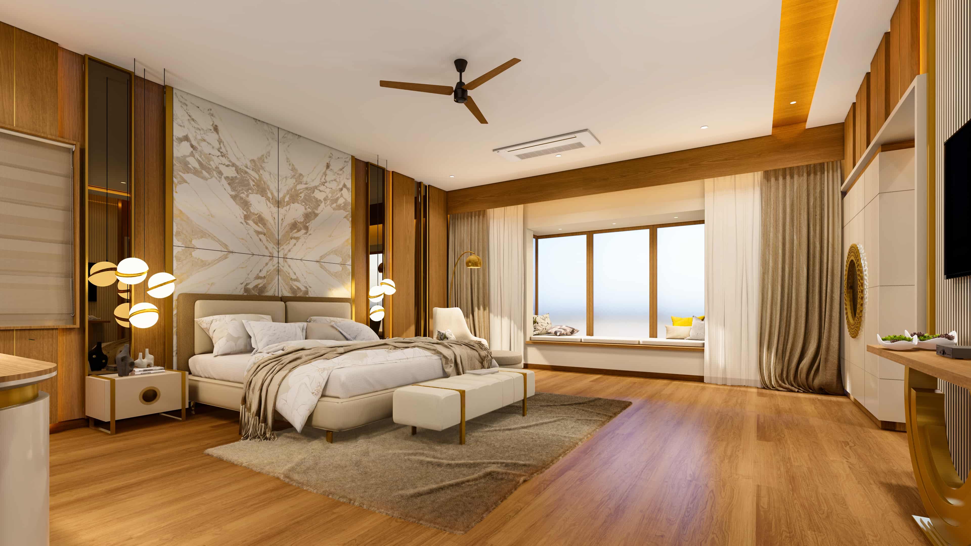 Delve into modern residence interiors visualized by realarch studio, that fuse visionary design with the warmth of home.