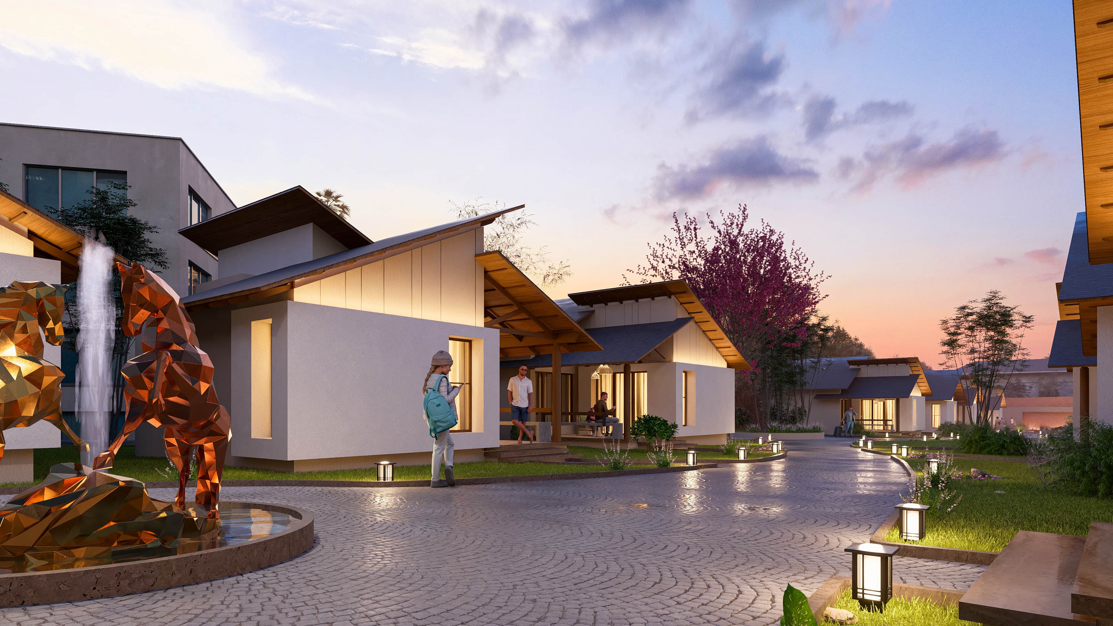 In the golden calm of evening, Royal Ritz Resort glows with quiet elegance, visualization by Realarch Studio that captures the spirit of serene indulgence.