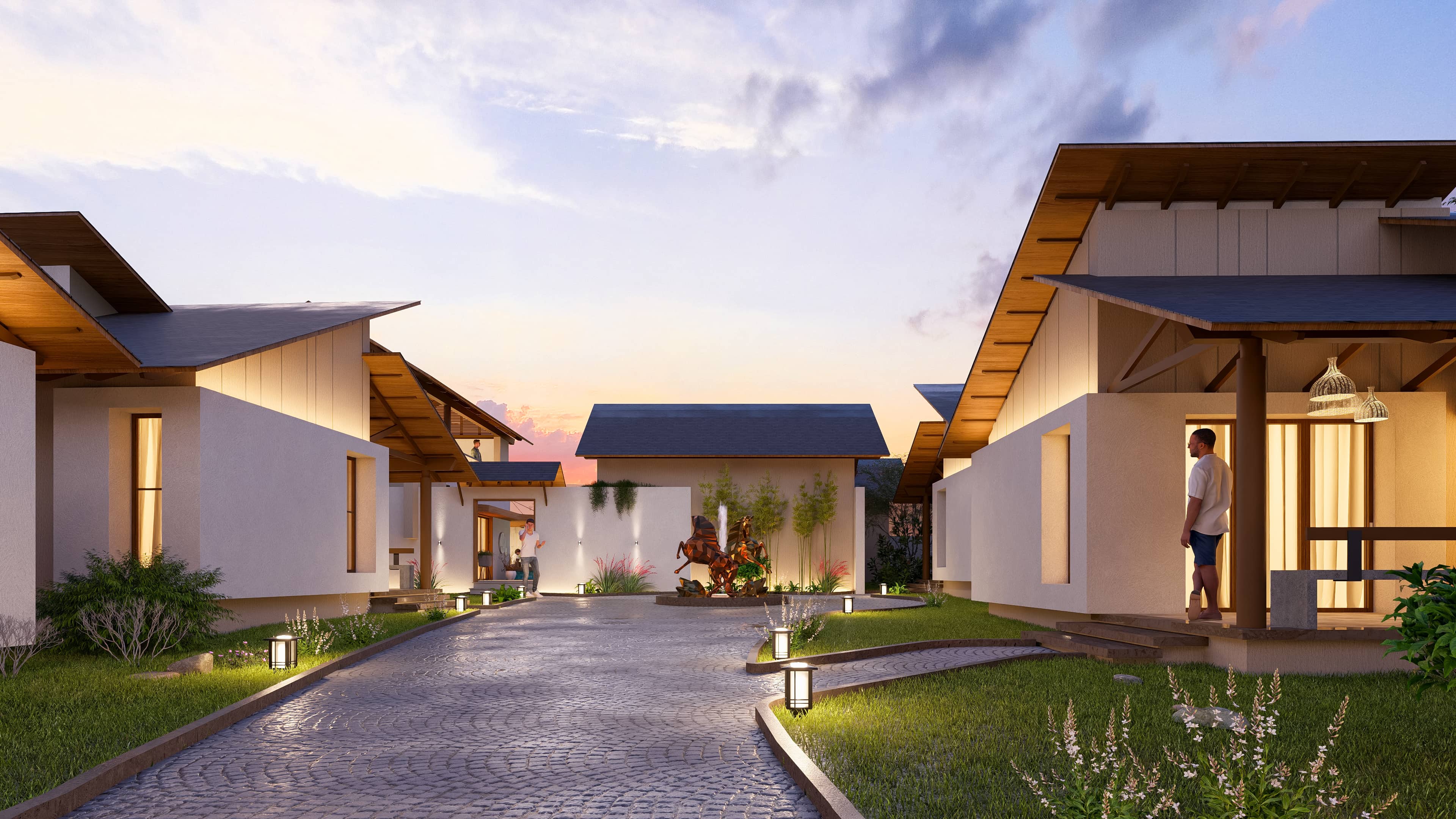 In the golden calm of evening, Royal Ritz Resort glows with quiet elegance, visualization by Realarch Studio that captures the spirit of serene indulgence.