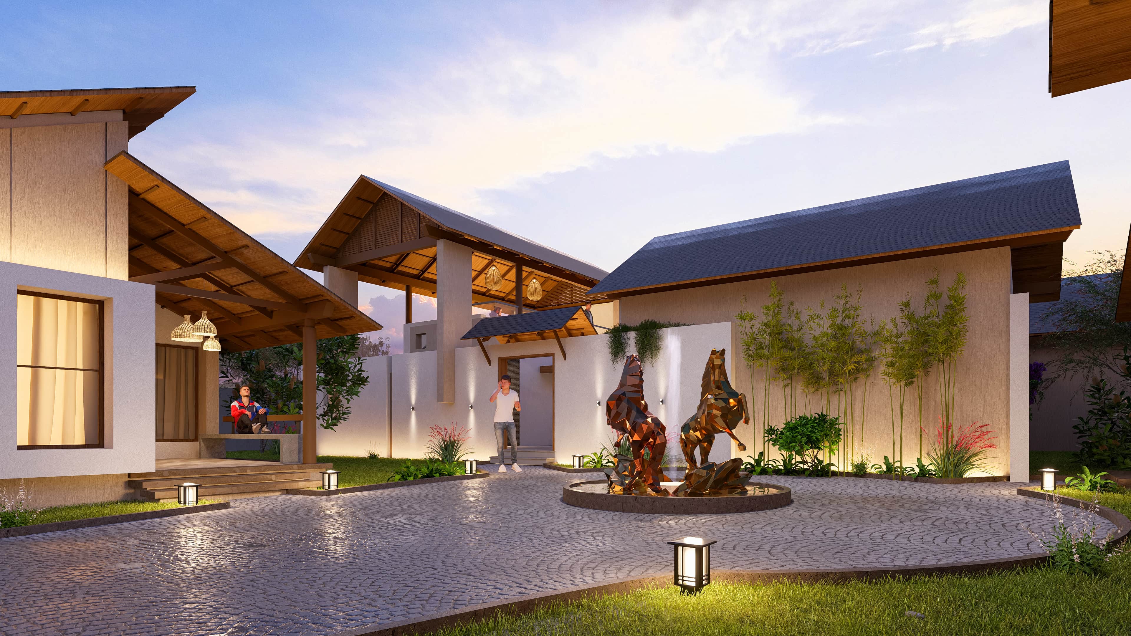 In the golden calm of evening, Royal Ritz Resort glows with quiet elegance, visualization by Realarch Studio that captures the spirit of serene indulgence.