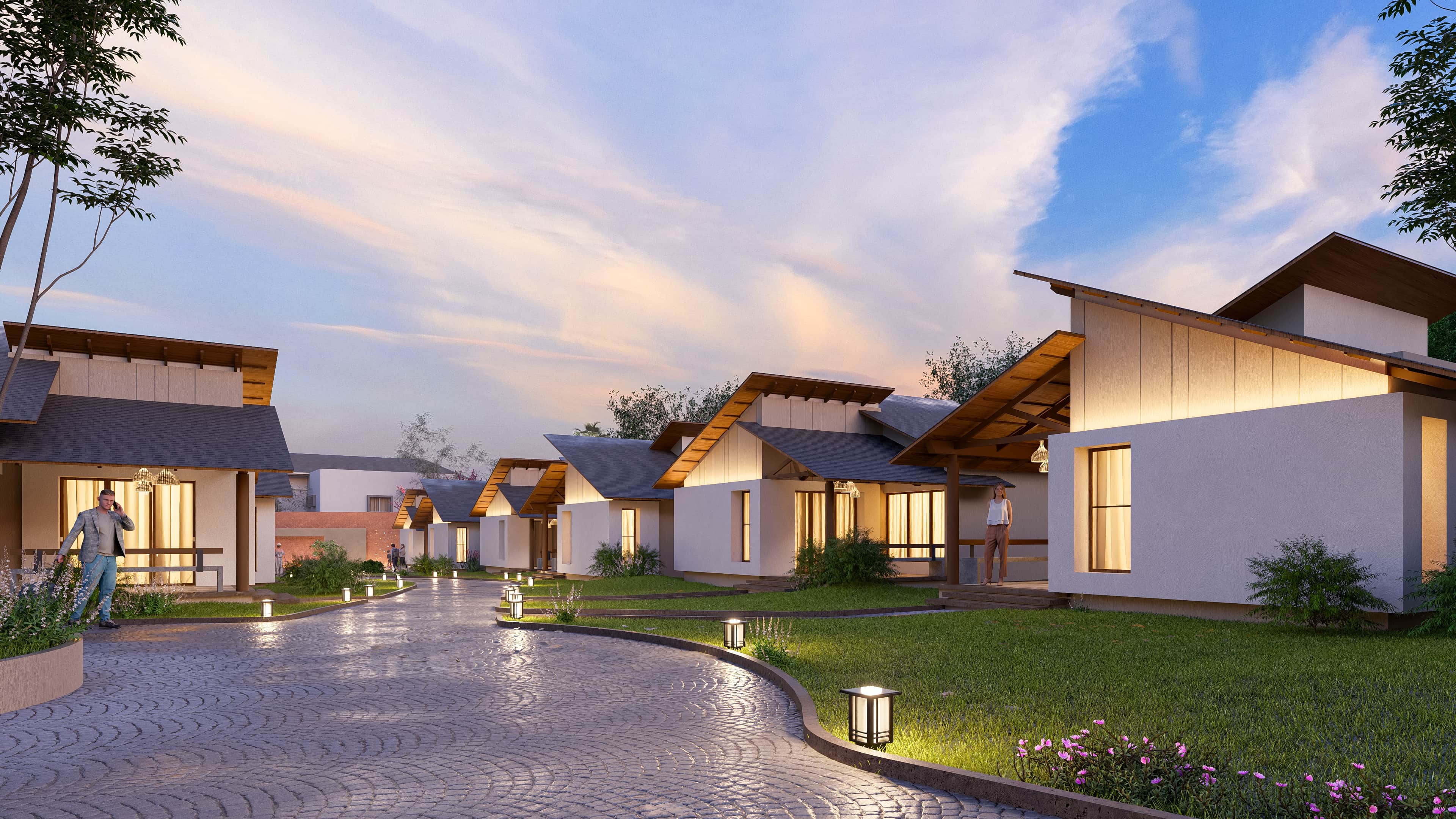 In the golden calm of evening, Royal Ritz Resort glows with quiet elegance, visualization by Realarch Studio that captures the spirit of serene indulgence.