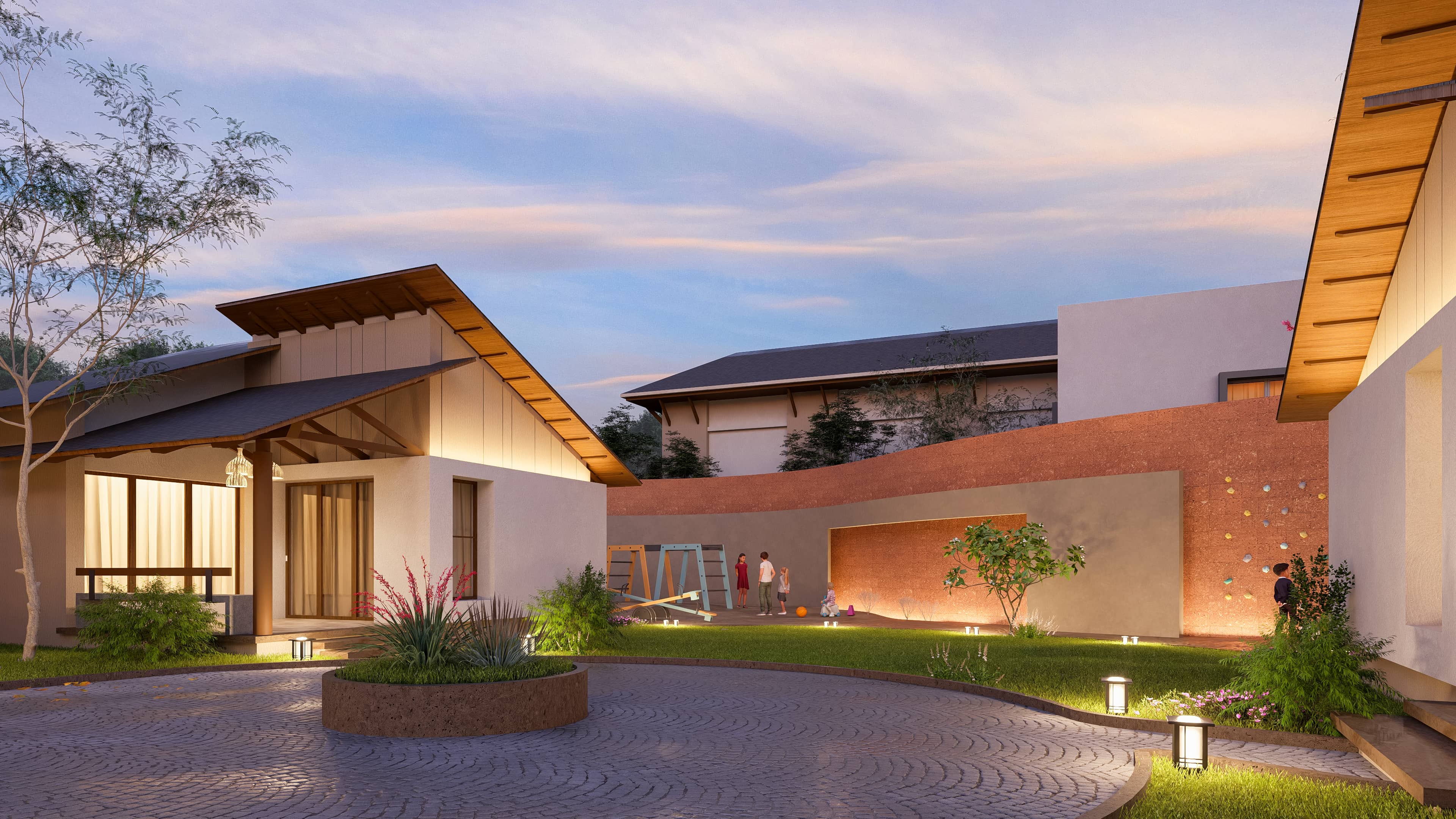 In the golden calm of evening, Royal Ritz Resort glows with quiet elegance, visualization by Realarch Studio that captures the spirit of serene indulgence.