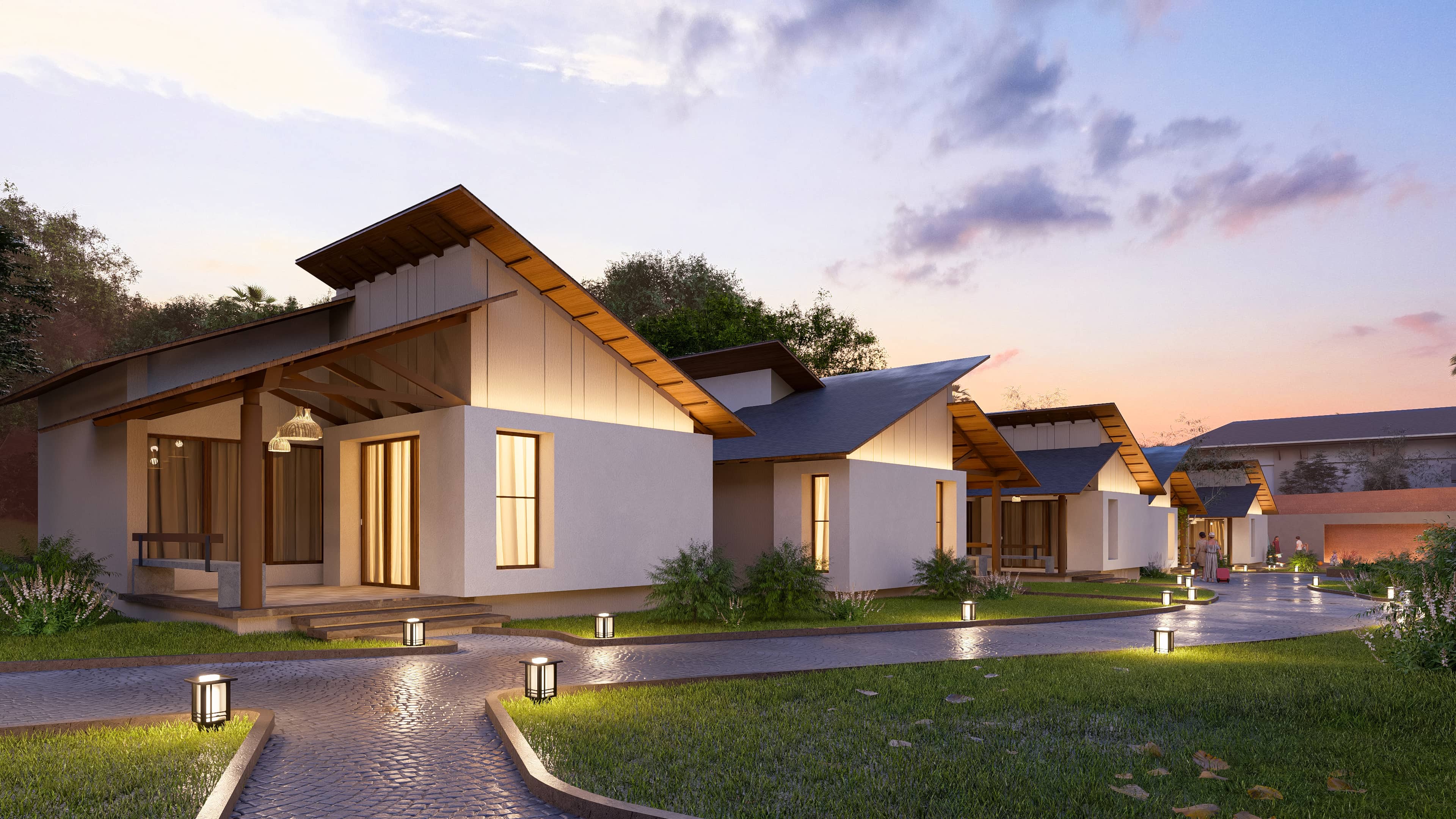 In the golden calm of evening, Royal Ritz Resort glows with quiet elegance, visualization by Realarch Studio that captures the spirit of serene indulgence.