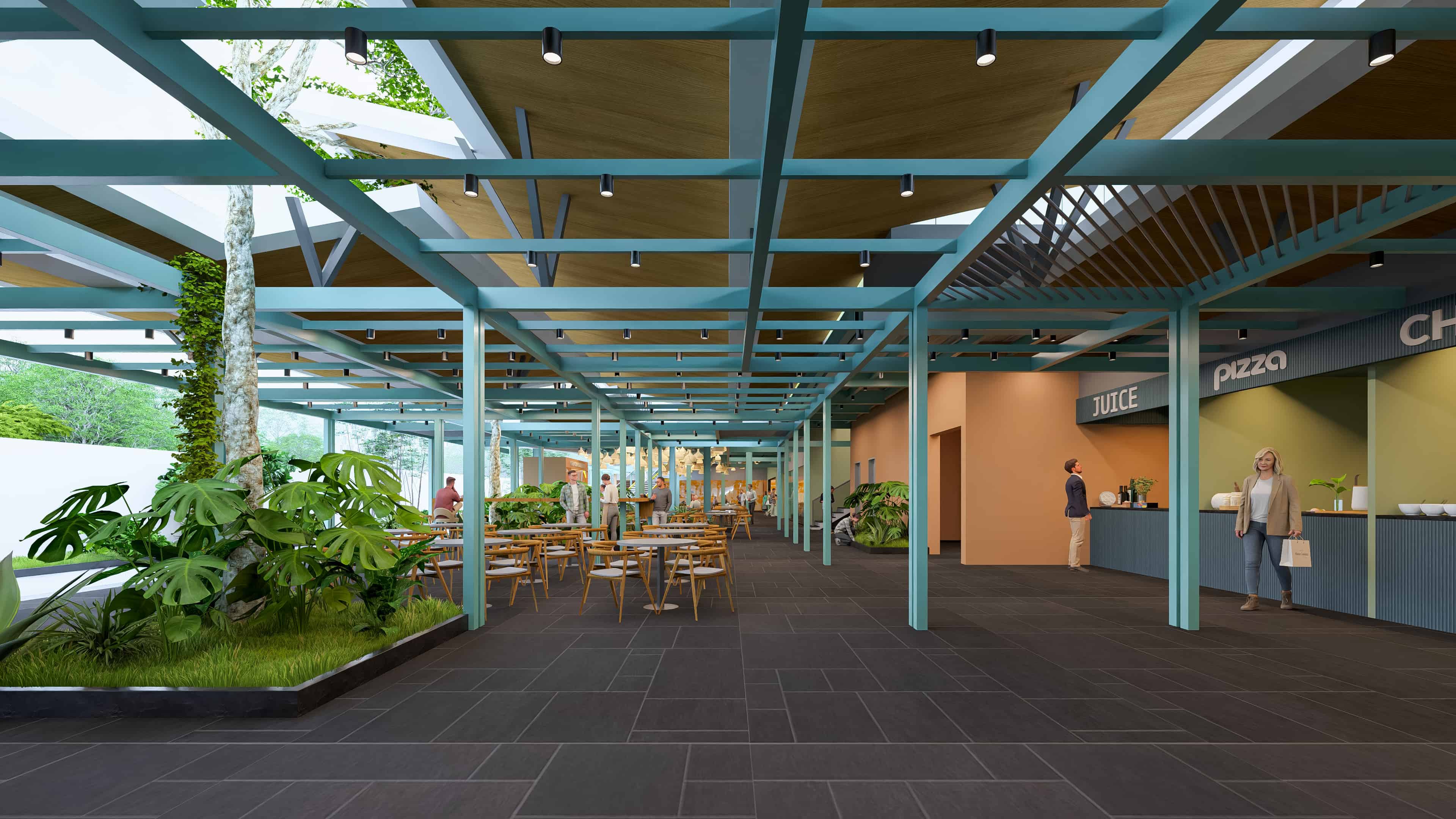 The Big Mishra Food Centre at Gadag is envisioned as a vibrant hub of flavors and gatherings, beautifully visualized by Realarch Studio to capture its lively and welcoming atmosphere.