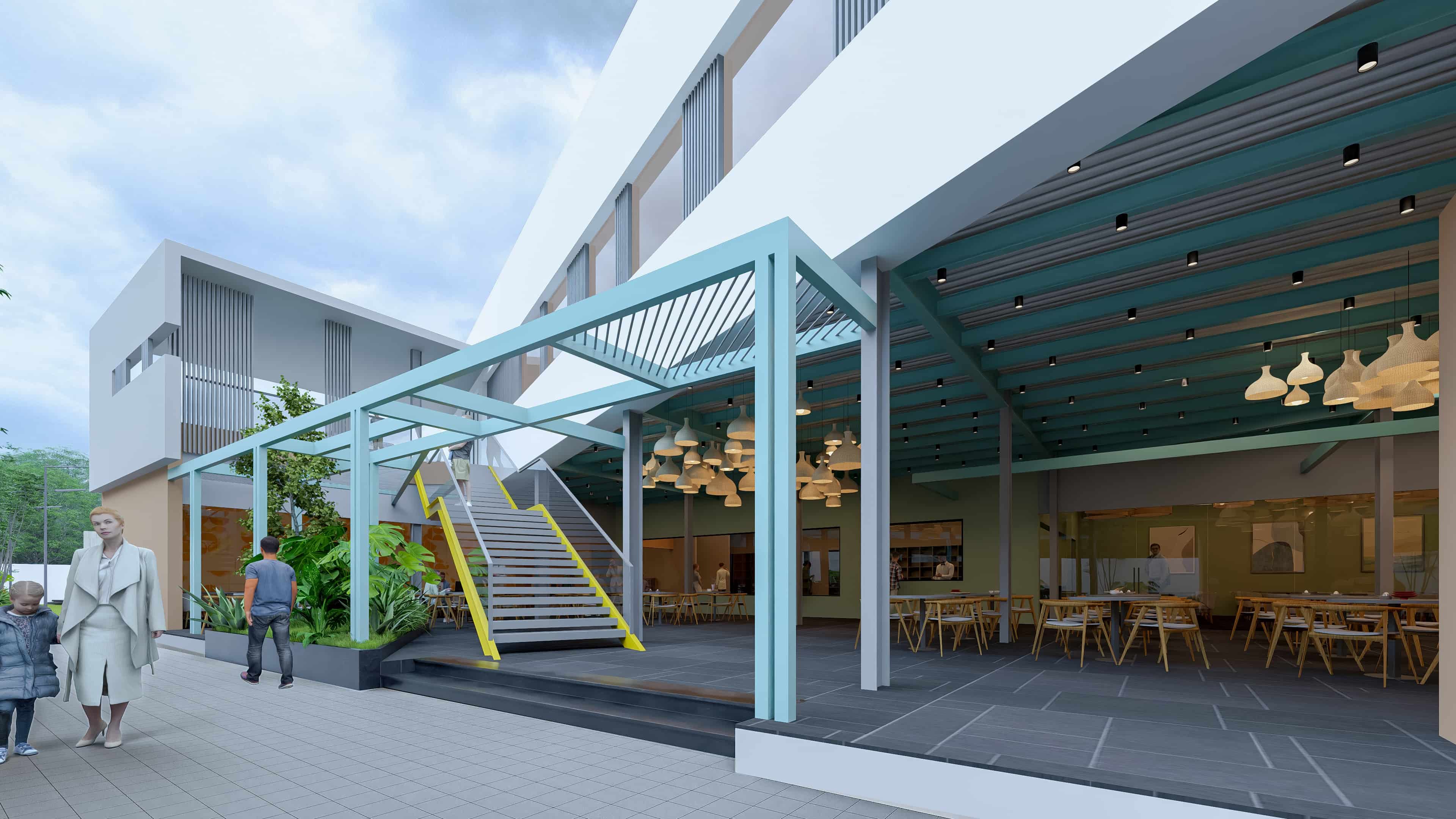 The Big Mishra Food Centre at Gadag is envisioned as a vibrant hub of flavors and gatherings, beautifully visualized by Realarch Studio to capture its lively and welcoming atmosphere.