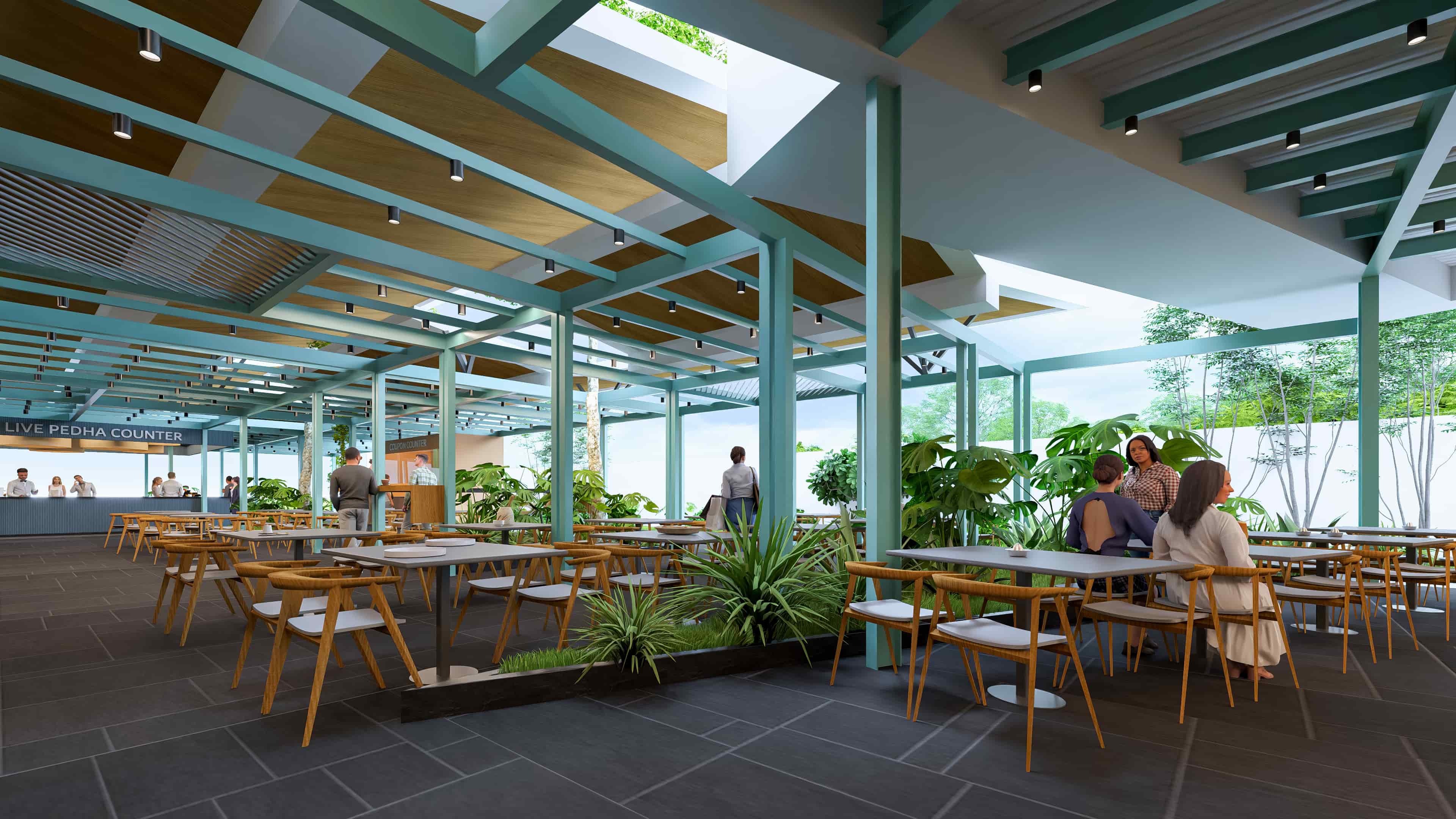 The Big Mishra Food Centre at Gadag is envisioned as a vibrant hub of flavors and gatherings, beautifully visualized by Realarch Studio to capture its lively and welcoming atmosphere.