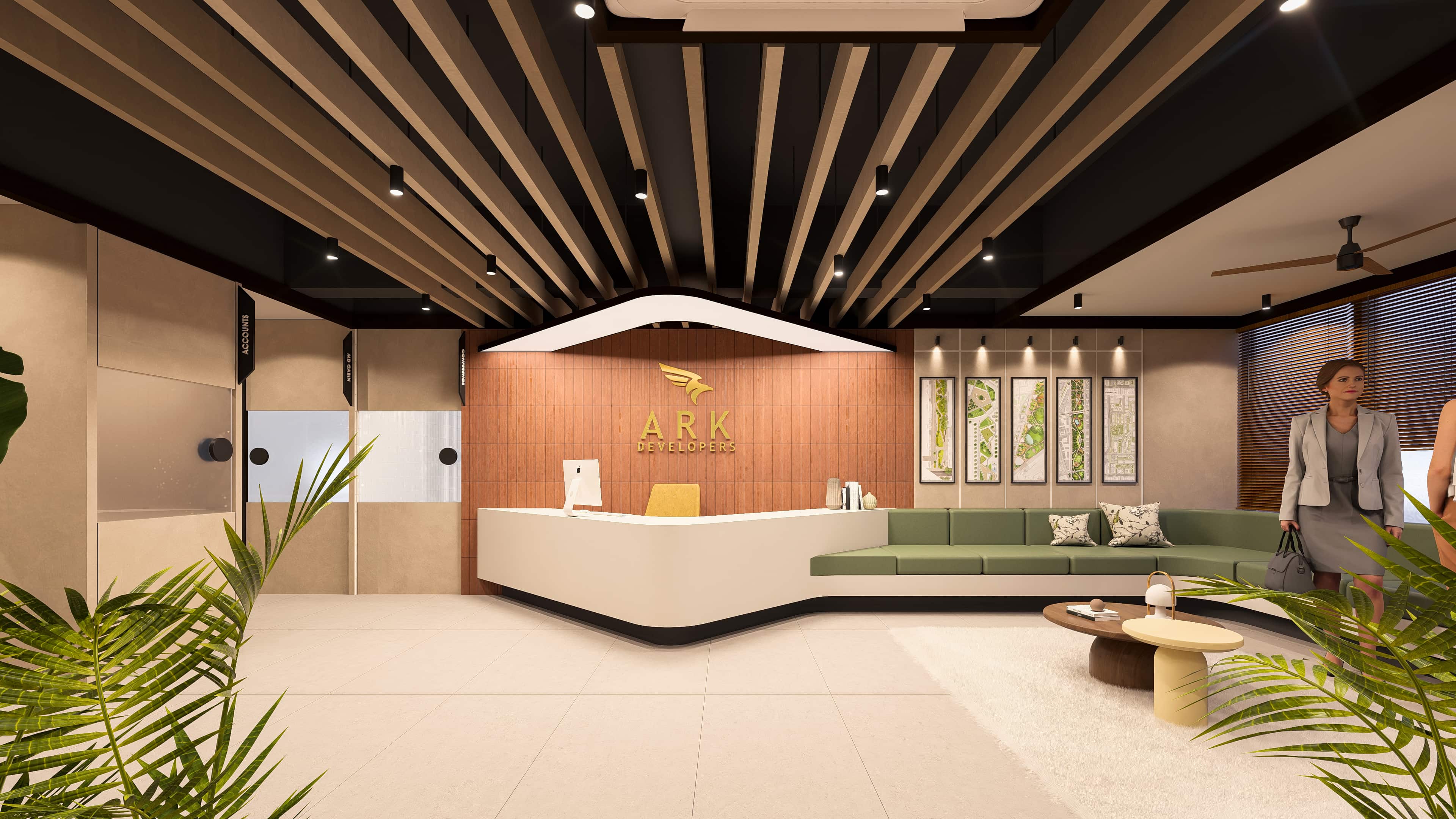 Envisioned as a modern workspace that blends functionality with refined design, visualized by Realarch Studio to capture its professional ambiance and contemporary character.