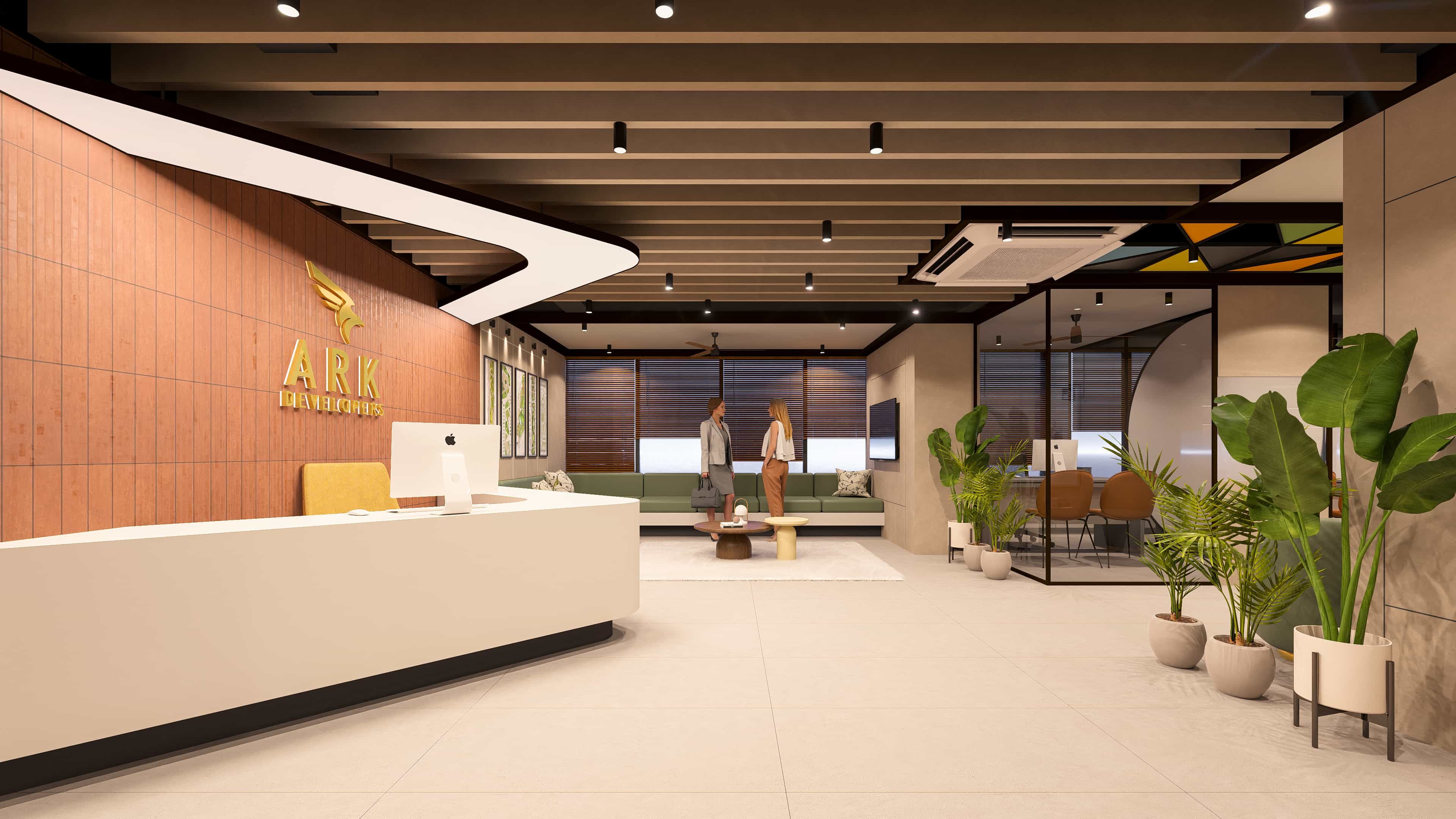 Envisioned as a modern workspace that blends functionality with refined design, visualized by Realarch Studio to capture its professional ambiance and contemporary character.